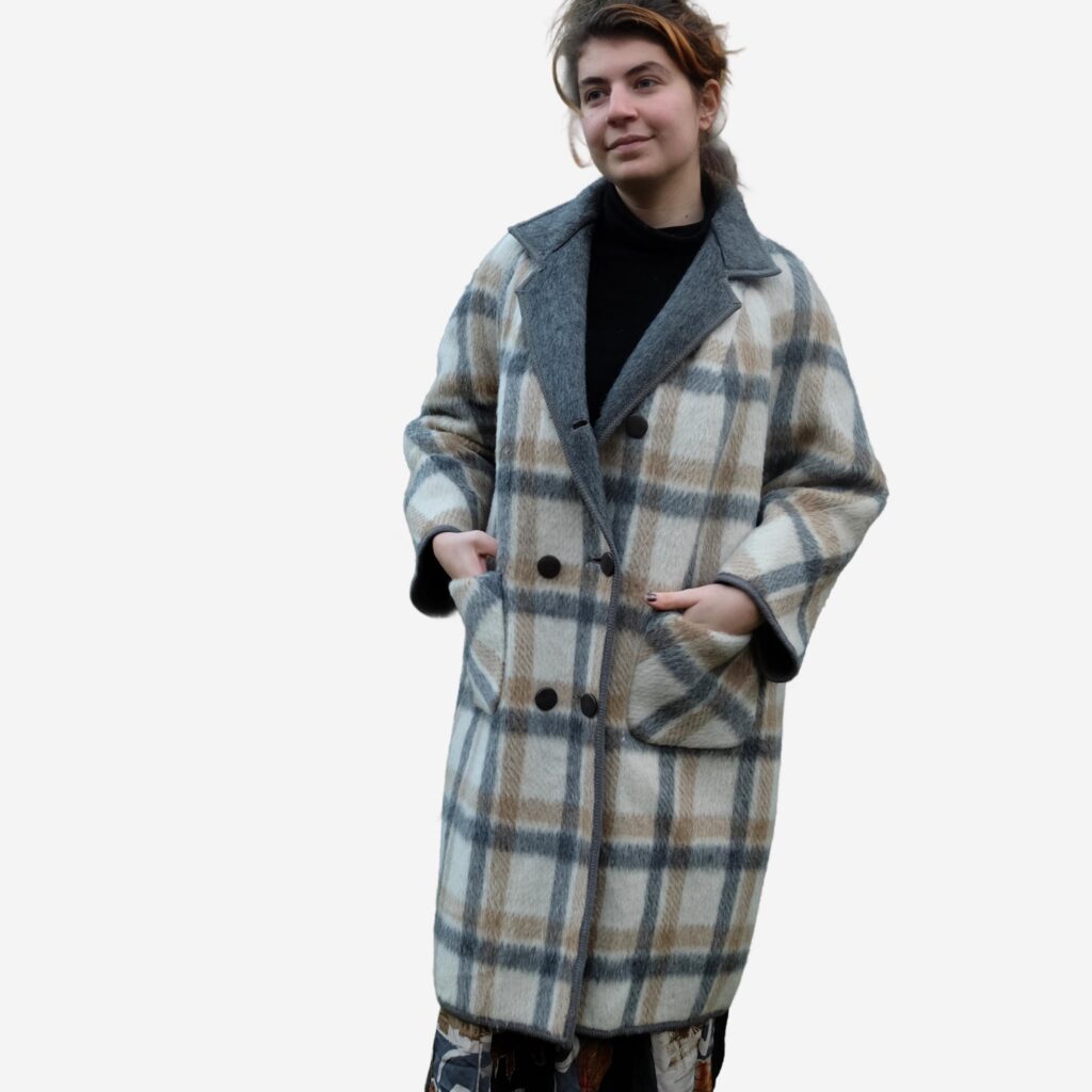 Vintage Plaid Double Breasted Overcoat, Oversized Blanket Jacket