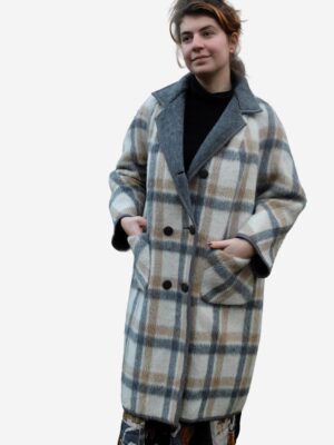 Vintage Plaid Double Breasted Overcoat, Oversized Blanket Jacket