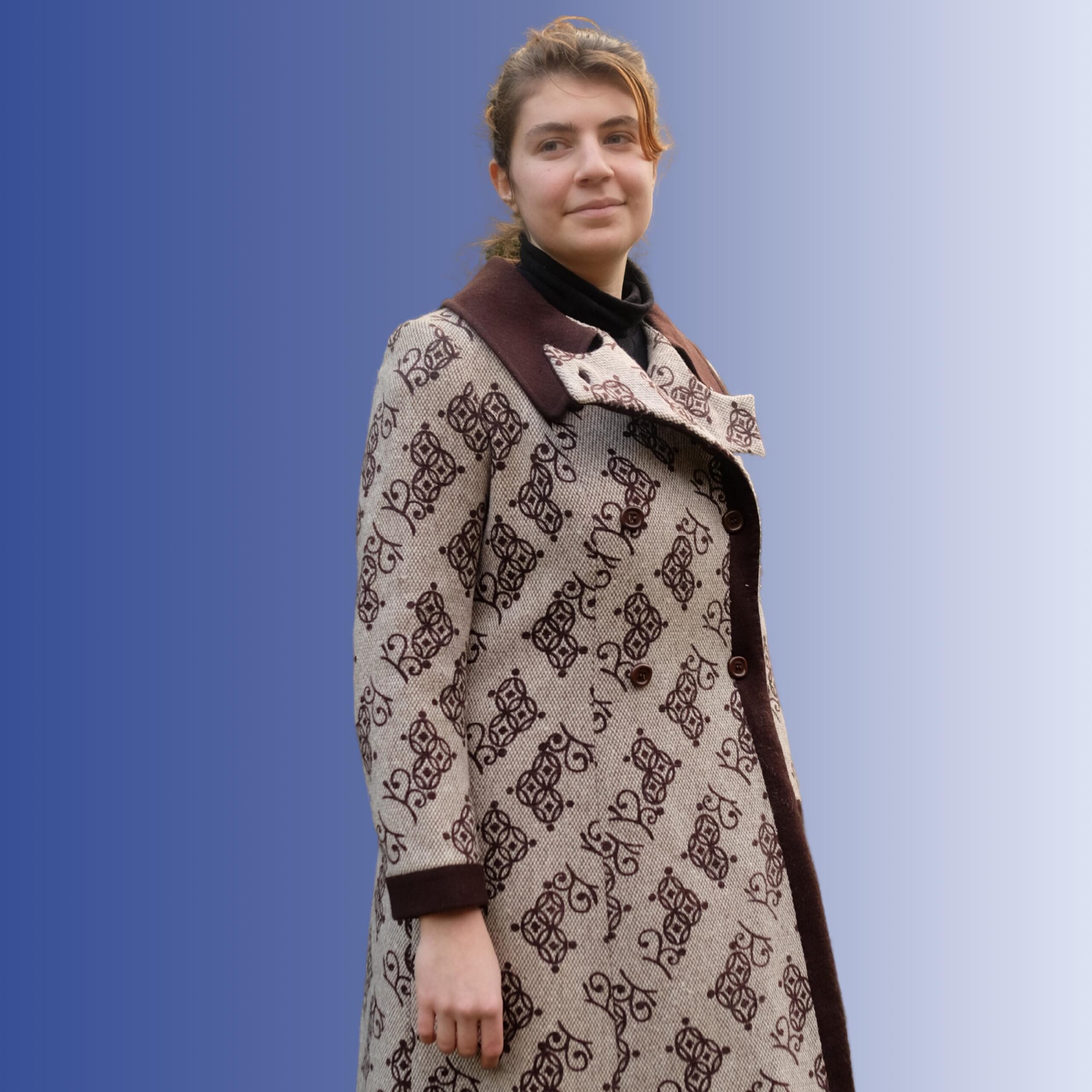 Vintage Beige Brown Double Breasted Coat with Elegant Design Luisa Spagnoli - Image 2