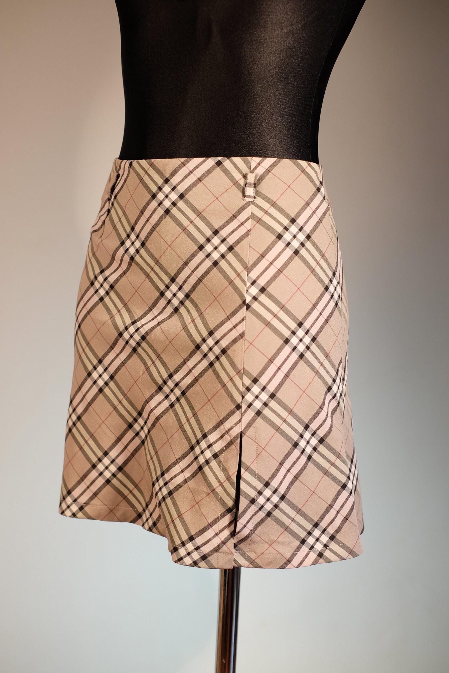 90s/Y2K Tartan Plaid Mini Skirt in Beige, Vintage Dark Academia Skater Skirt - Image 5