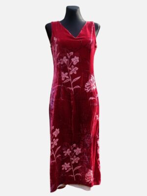90s Vintage Red Velvet Floral Dress