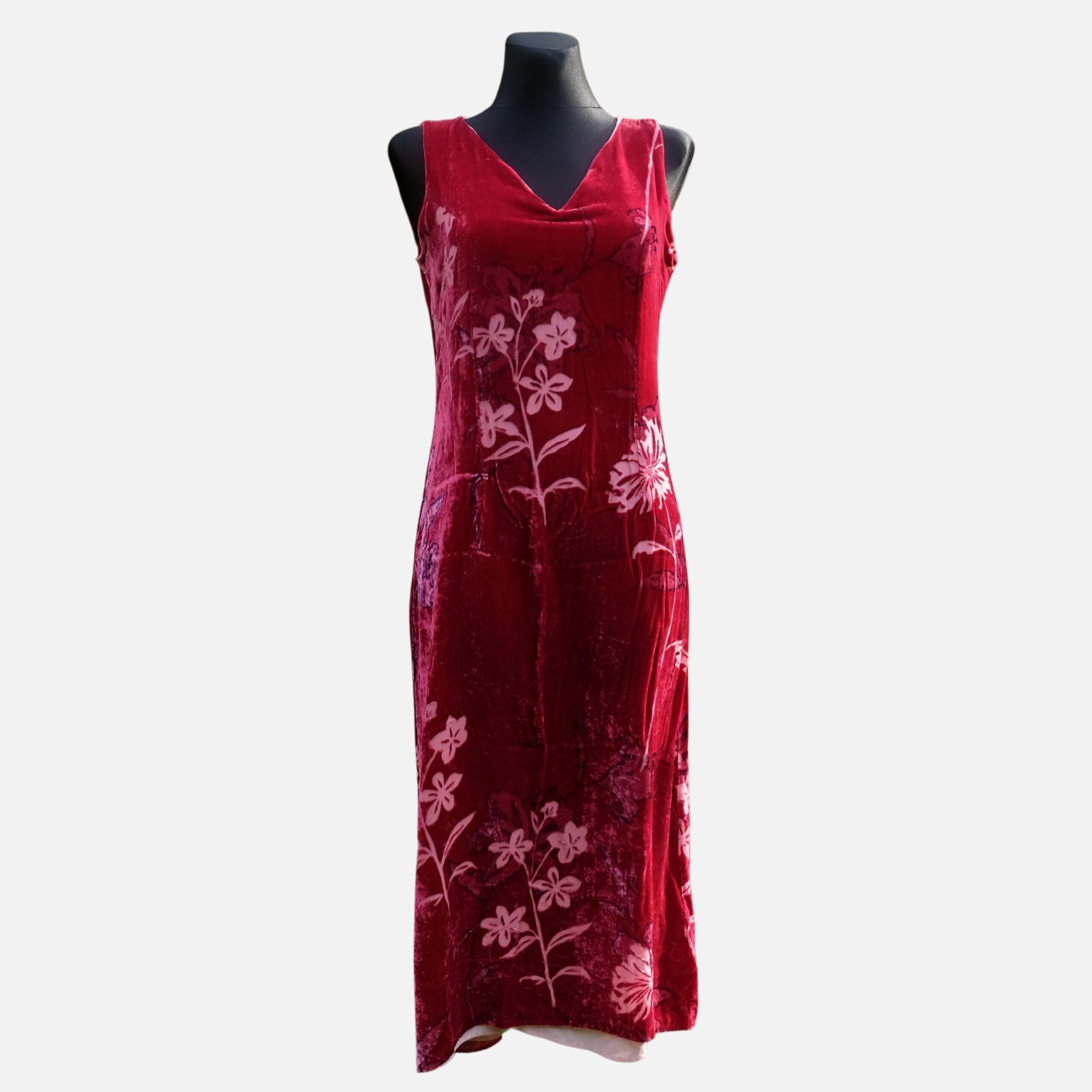 90s Vintage Red Velvet Floral Dress