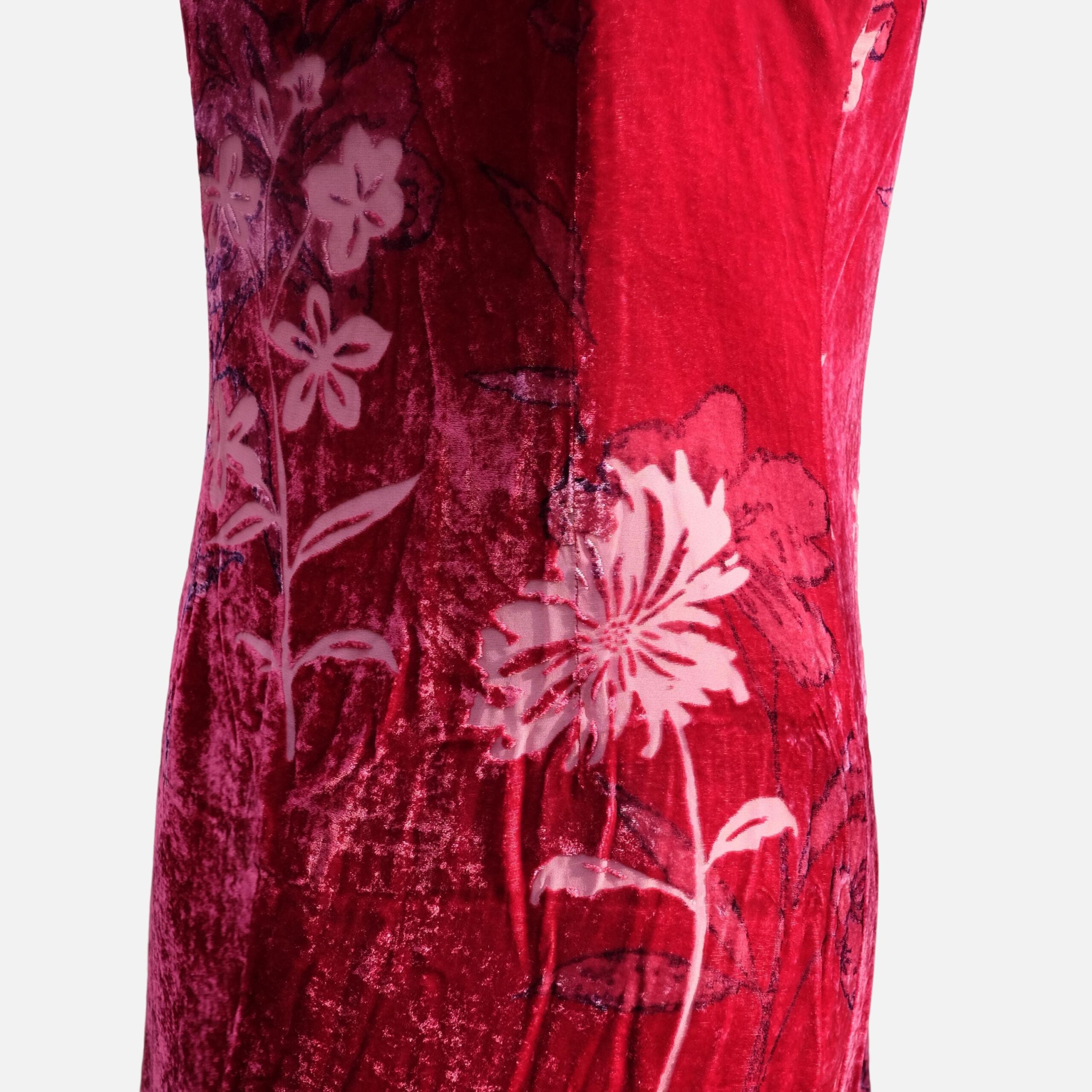 90s Vintage Red Velvet Floral Dress - Image 6