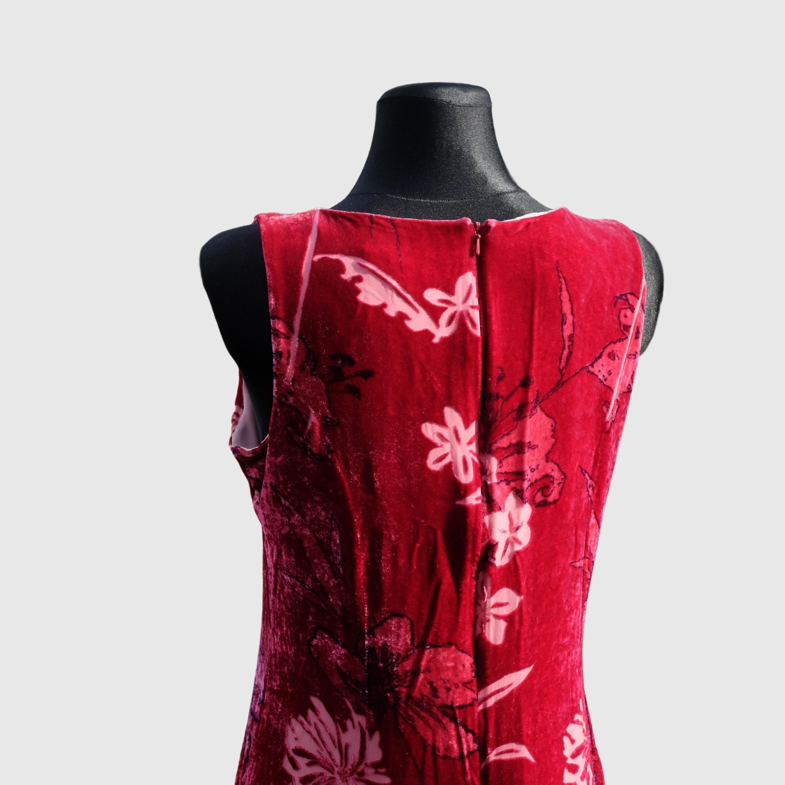 90s Vintage Red Velvet Floral Dress - Image 7