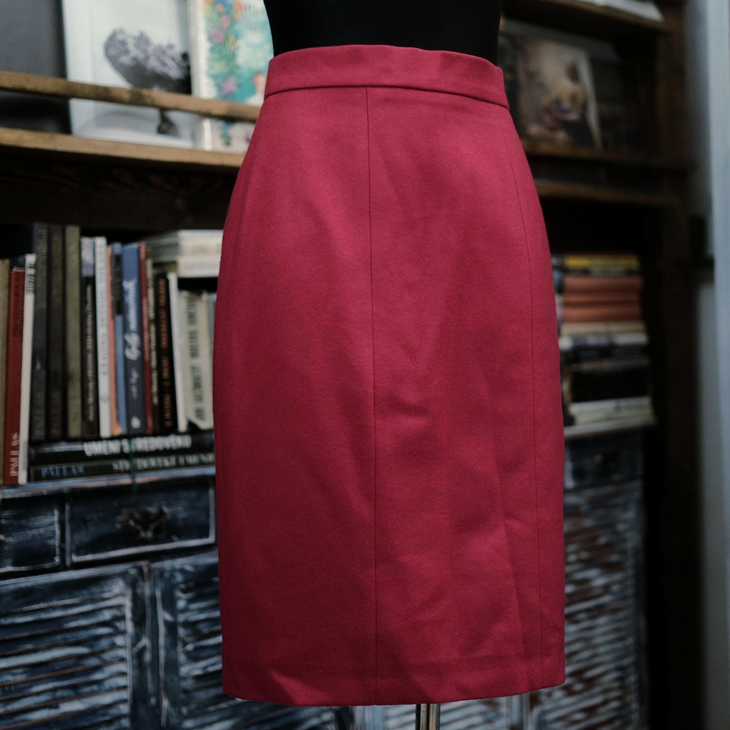 Red Mini Fleece Pencil Skirt in Burgundy Colour - Image 3