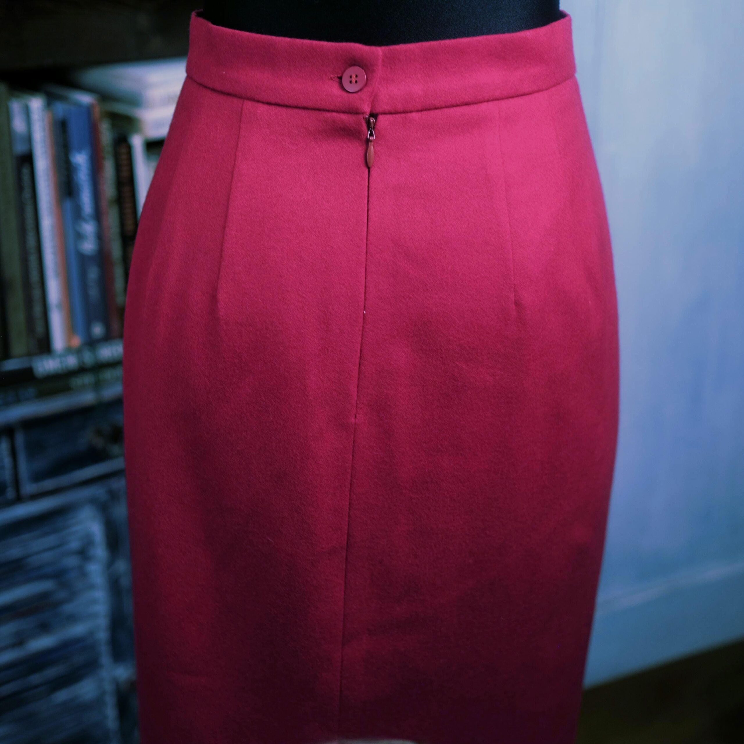 Red Mini Fleece Pencil Skirt in Burgundy Colour - Image 6