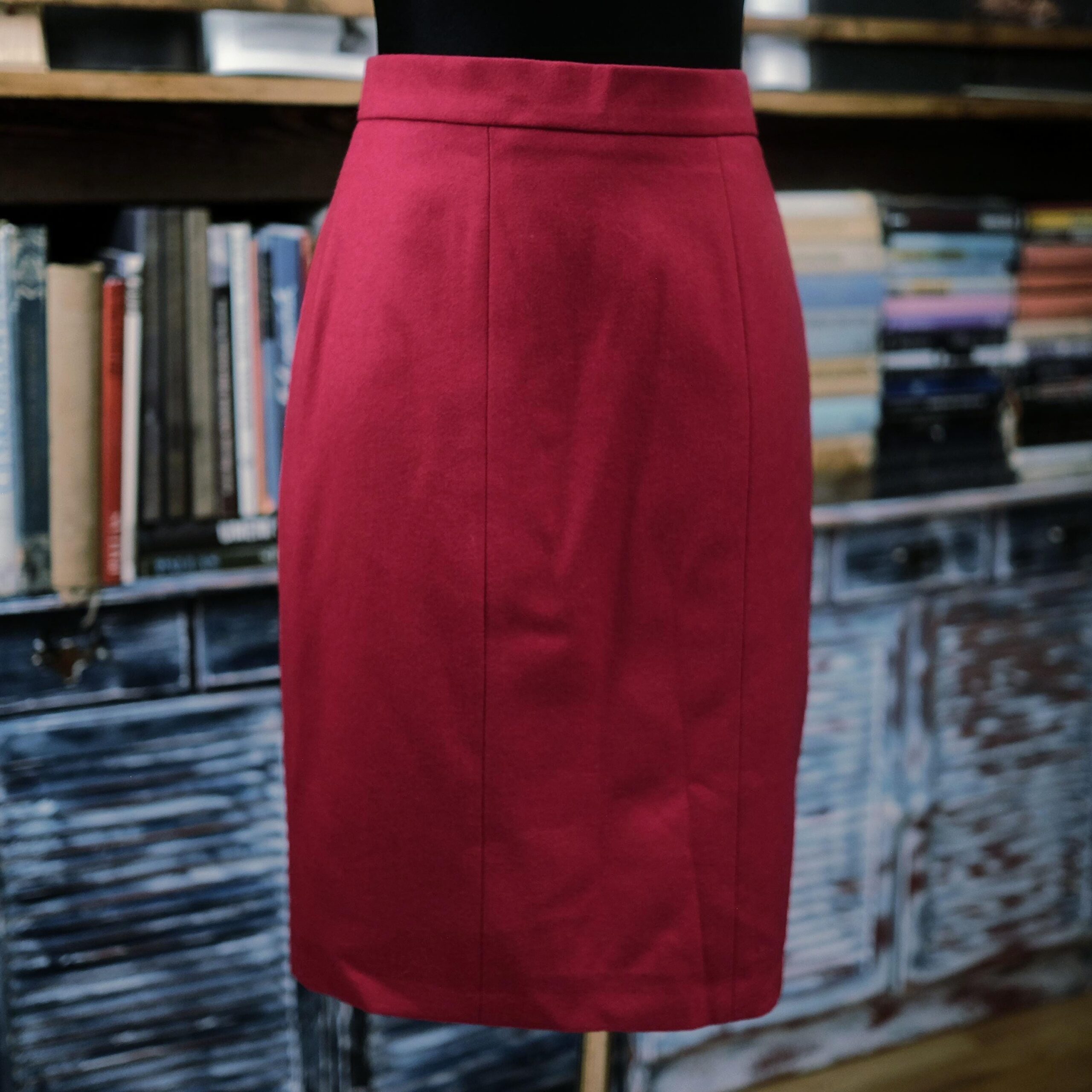 Red Mini Fleece Pencil Skirt in Burgundy Colour - Image 7