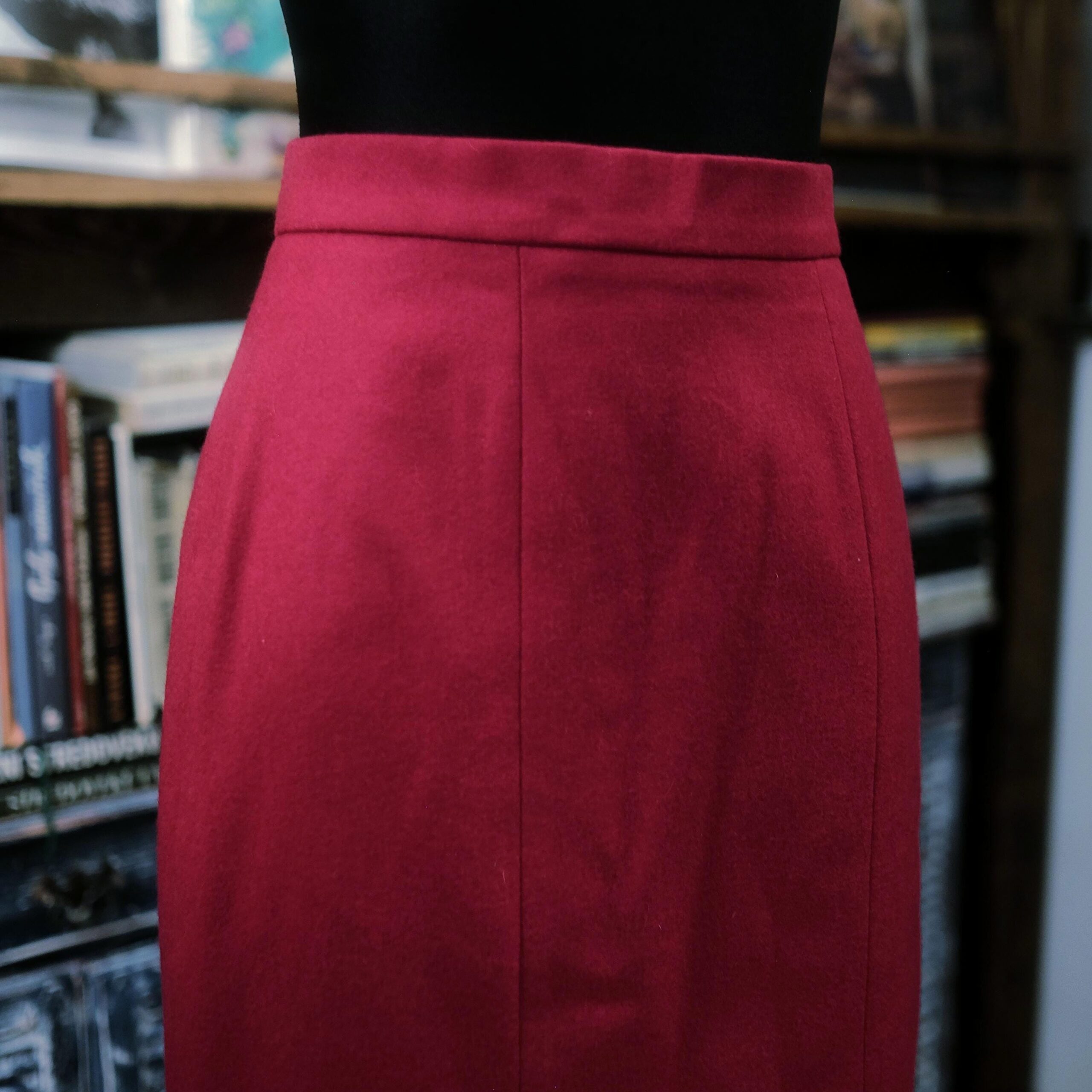Red Mini Fleece Pencil Skirt in Burgundy Colour - Image 8