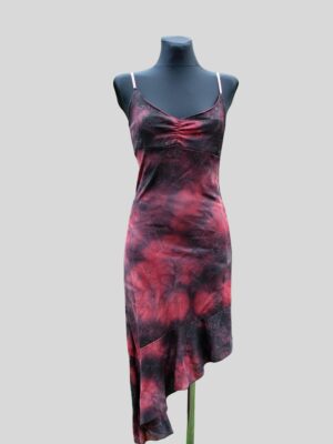 90s Vintage Asymmetrical Tango Slip Dress in Red and Black