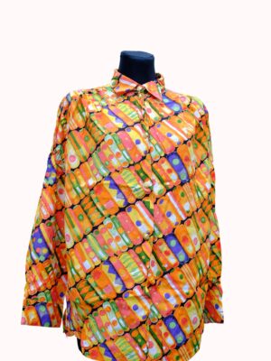 80s Vintage Colorful Print Blouse in Orange colour, Your Sixth Sense