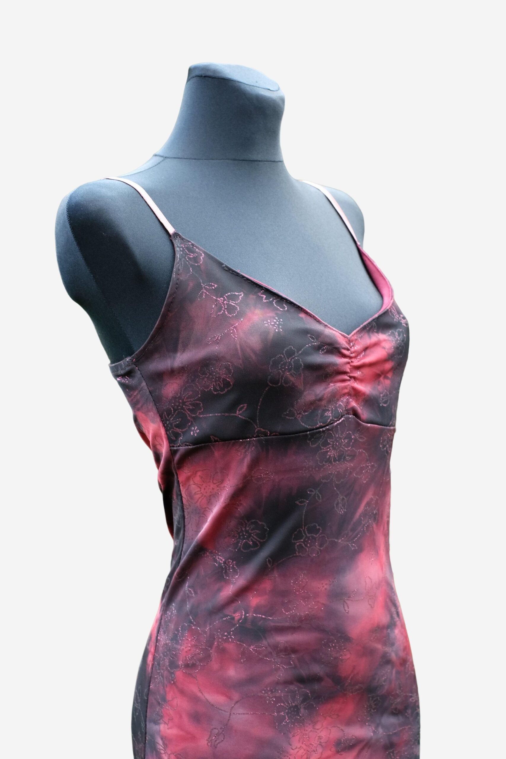 90s Vintage Asymmetrical Tango Slip Dress in Red and Black - Image 3