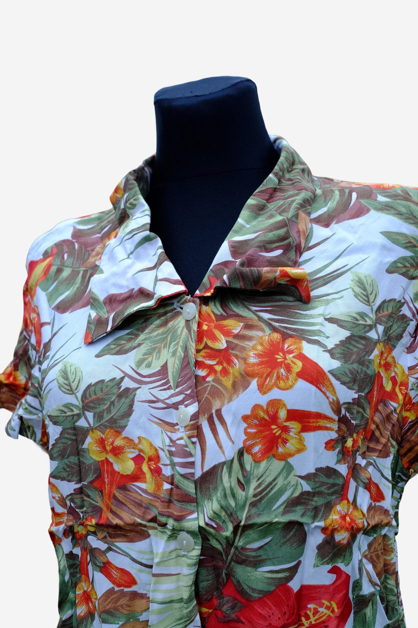 90s Vintage Floral Hawaiian Summer Blouse | Short Sleeves Waisted Blouse - Image 6