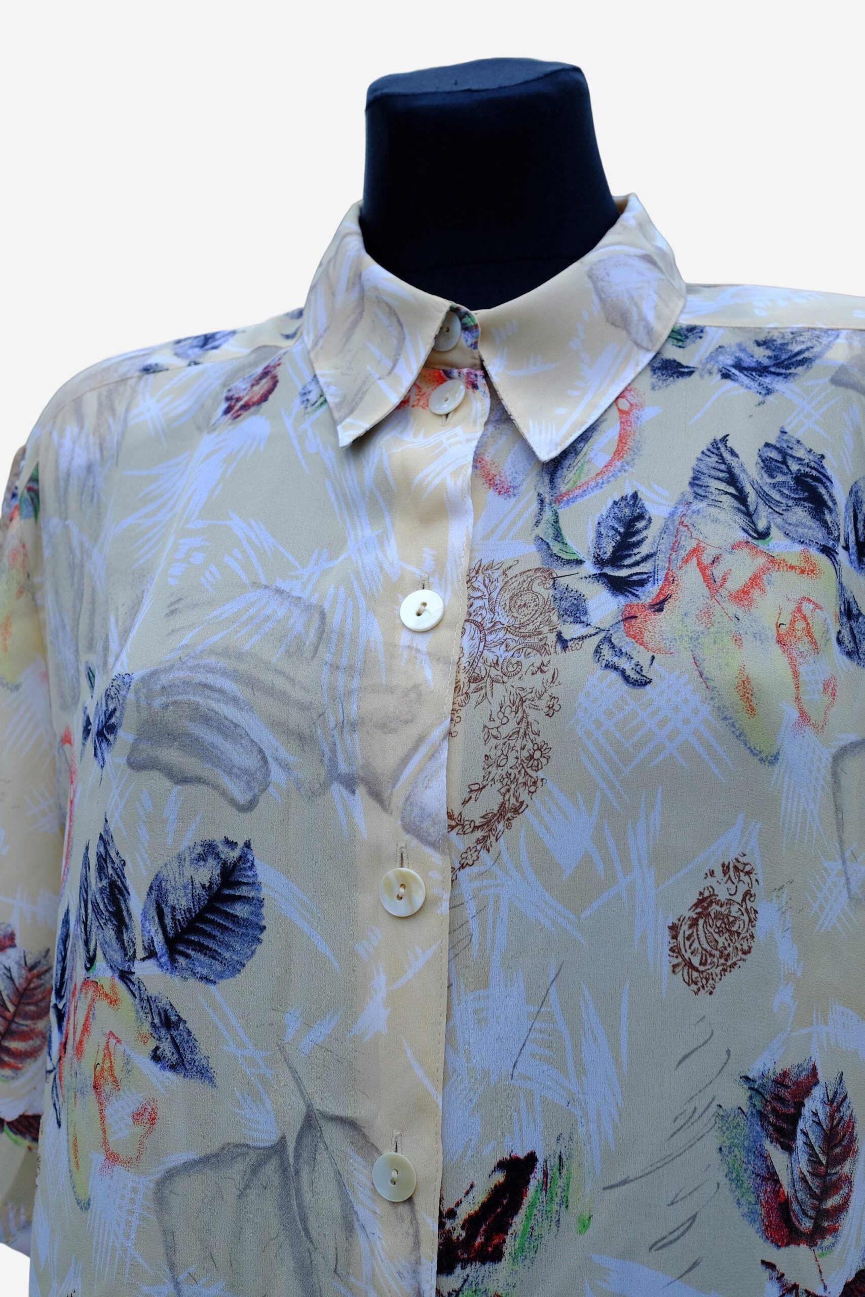 Vintage 90s Floral Bright White Yellow Blue Blouse - Image 7