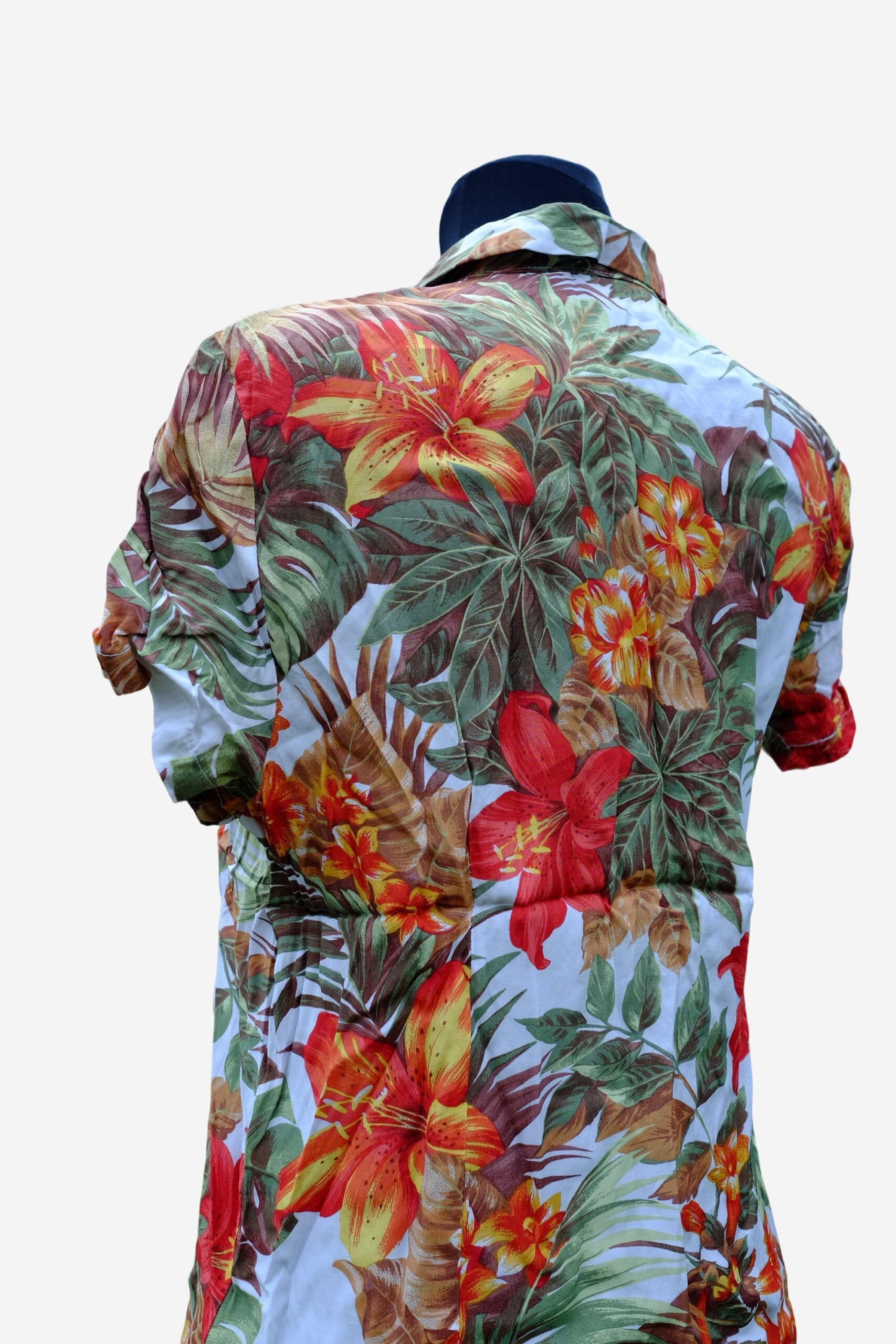 90s Vintage Floral Hawaiian Summer Blouse | Short Sleeves Waisted Blouse - Image 7