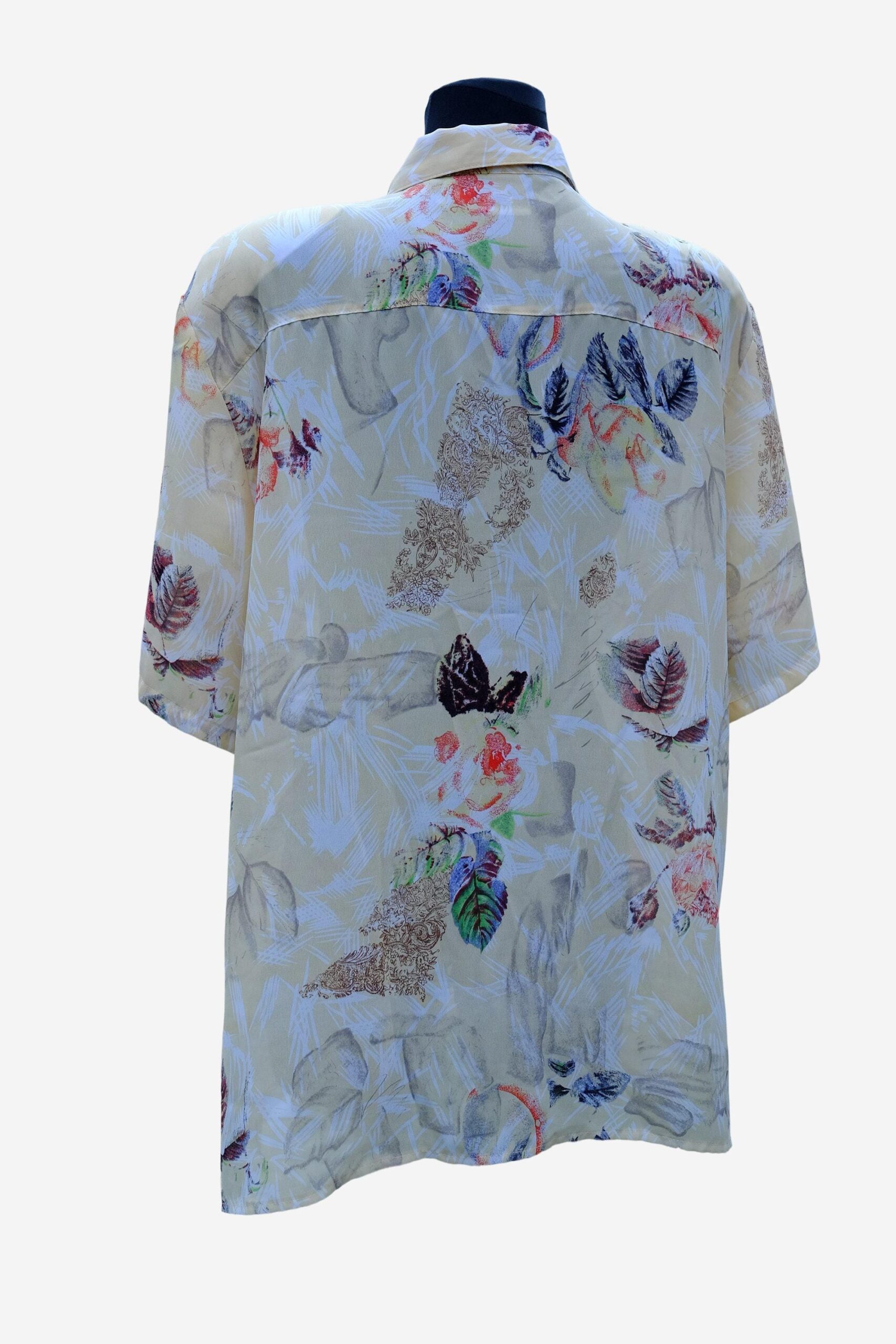 Vintage 90s Floral Bright White Yellow Blue Blouse - Image 10