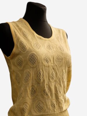 Vintage 60s Mod Knitted Yellow Vest, Knitted Sleeveless Top