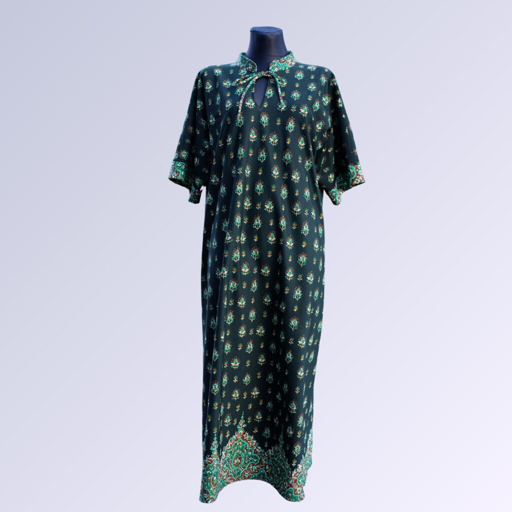 Vintage Green Indian Print Dress 3XL