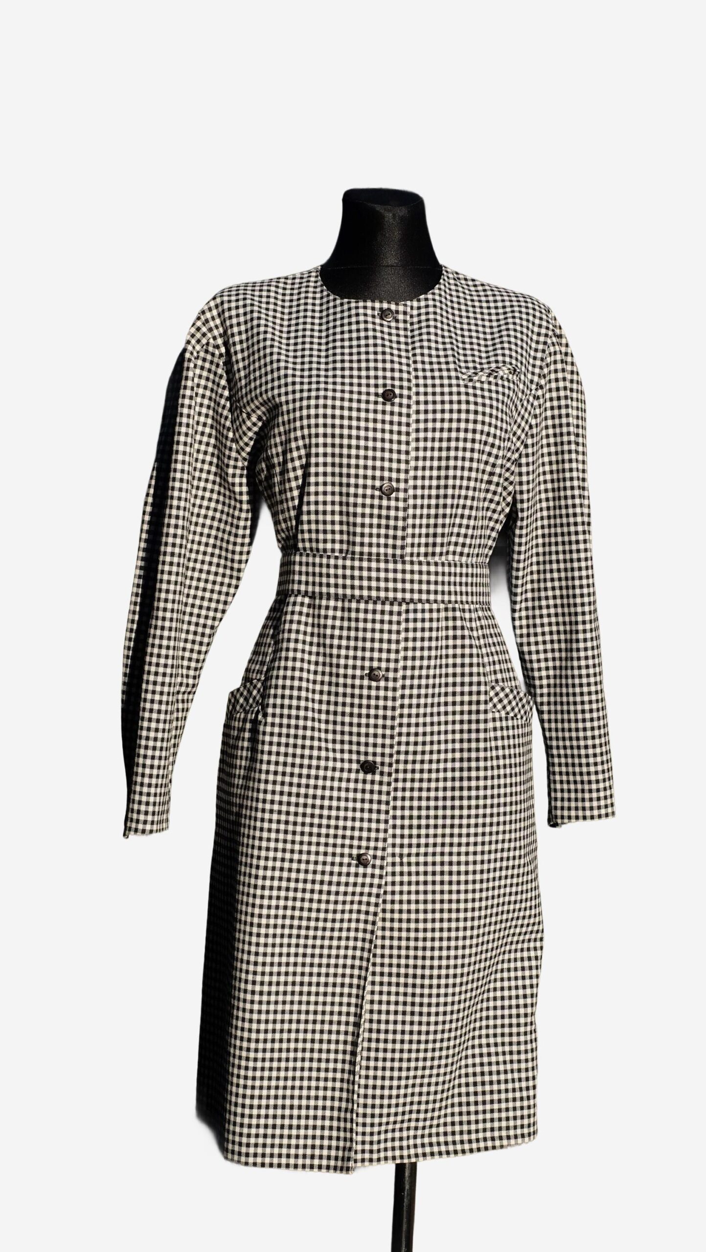 Vintage 80s Black and White Checkered Dress with Puff sleeves, The Nanny style dress, Gingham Dress - Image 3