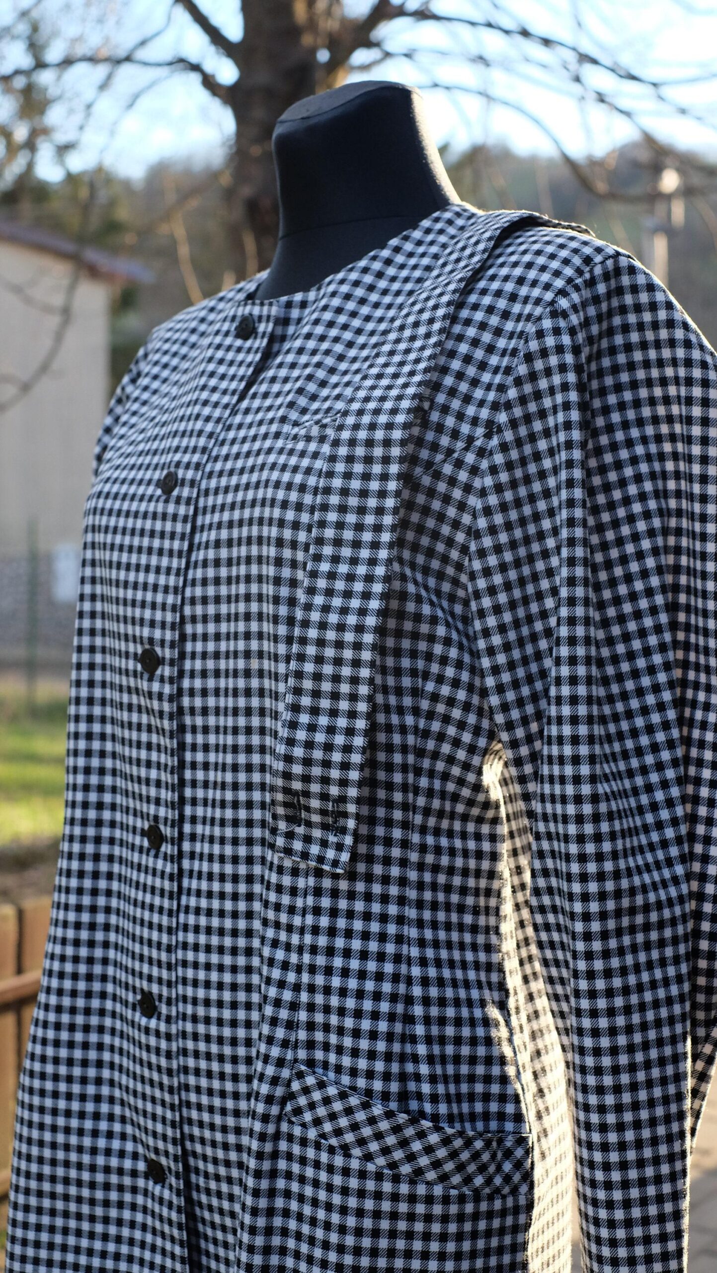 Vintage 80s Black and White Checkered Dress with Puff sleeves, The Nanny style dress, Gingham Dress - Image 4