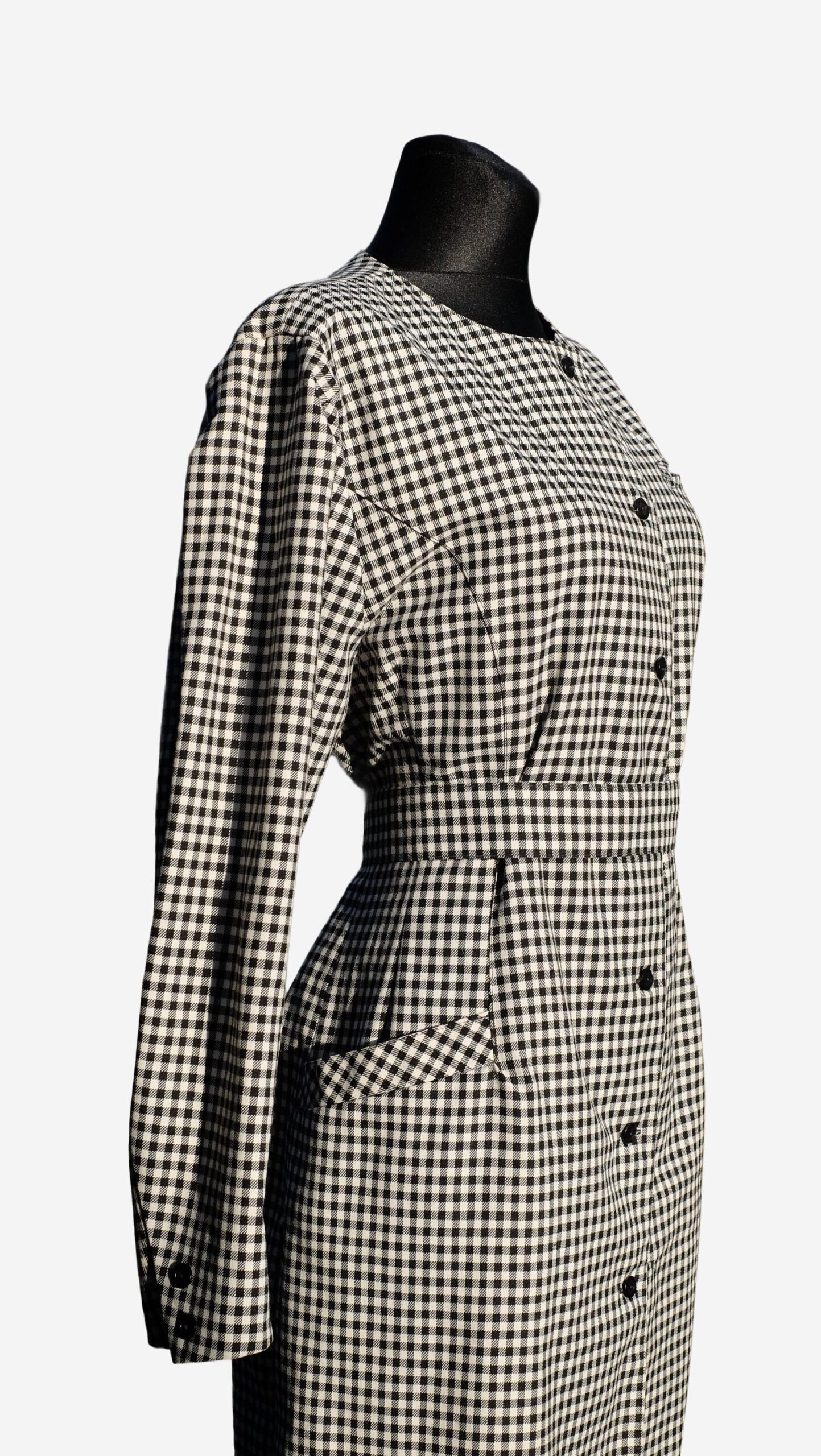 Vintage 80s Black and White Checkered Dress with Puff sleeves, The Nanny style dress, Gingham Dress - Image 6