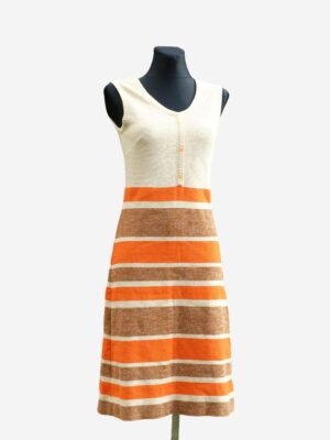 Dress Knitted Mod Vintage 60s, Twiggy Sleeveless Dress, Striped Dress in Orange Brown and White, Winter Dress