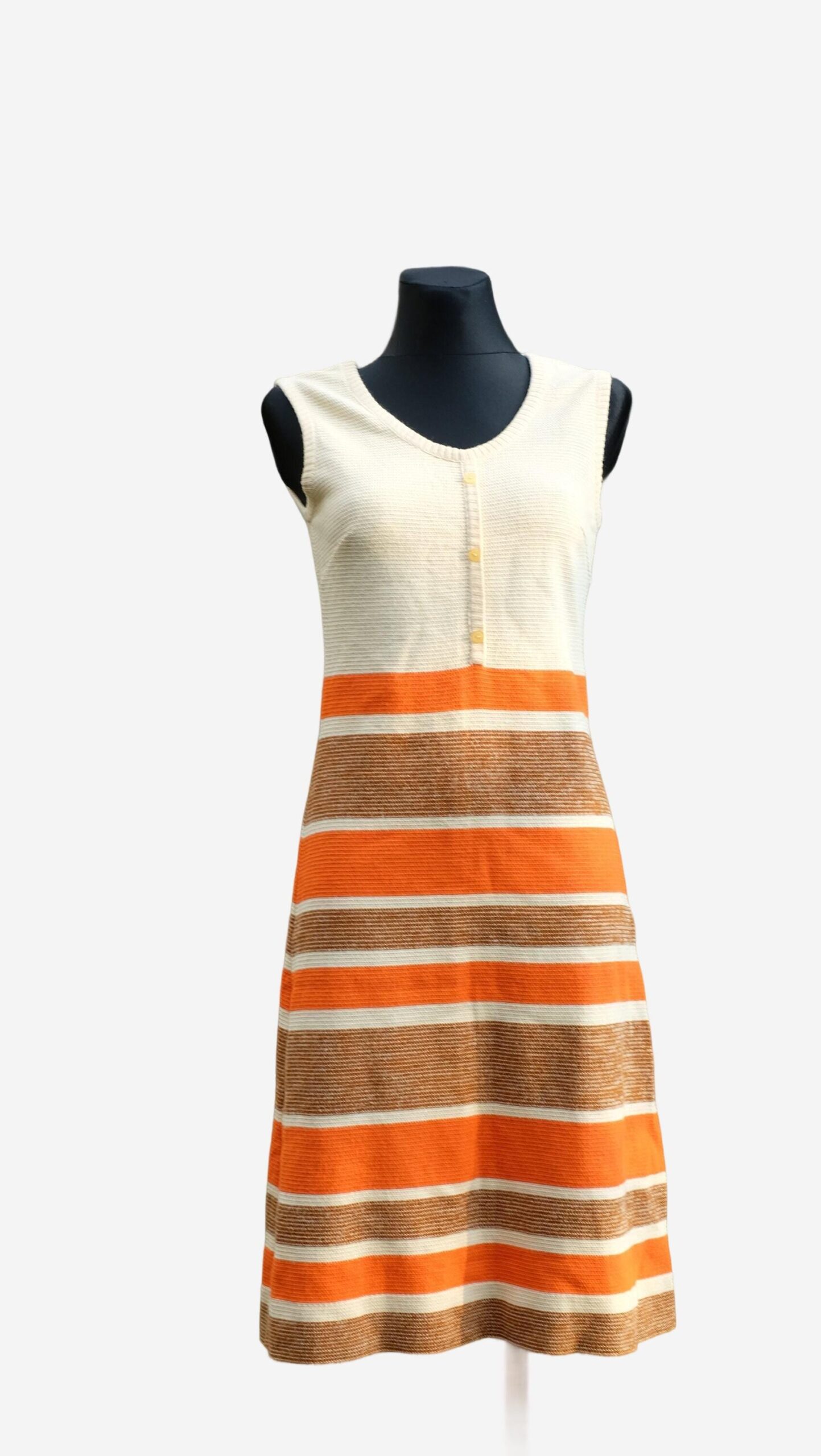 Dress Knitted Mod Vintage 60s, Twiggy Sleeveless Dress, Striped Dress in Orange Brown and White, Winter Dress - Image 6
