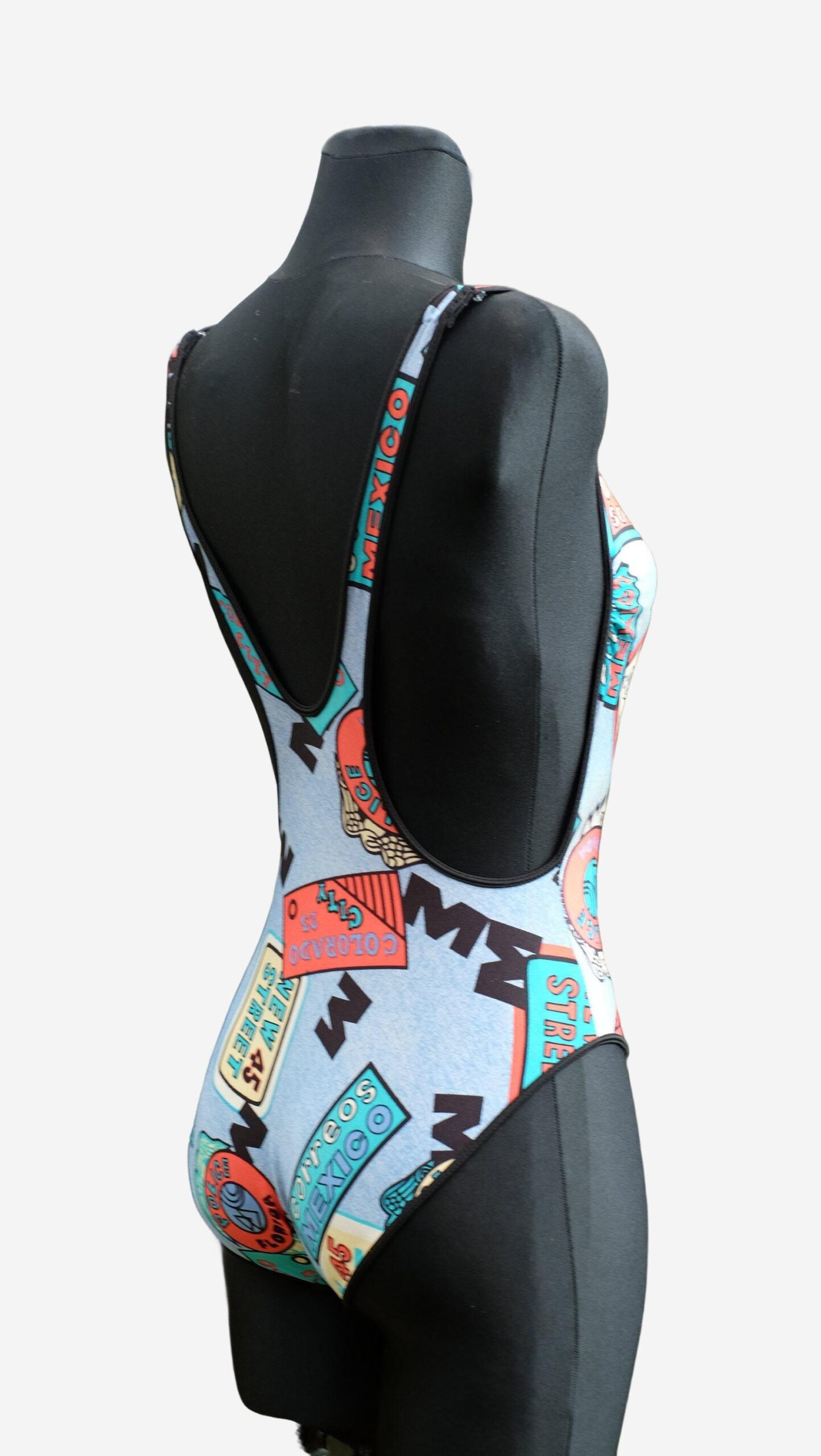 Vintage 80s Open Back Funky Pattern One piece Swimsuit - Image 8