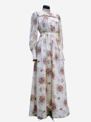 Vintage Prom Dress, 70s Victorian Style Floral Dress, Prairie Ruffled Maxi Dress XS/S