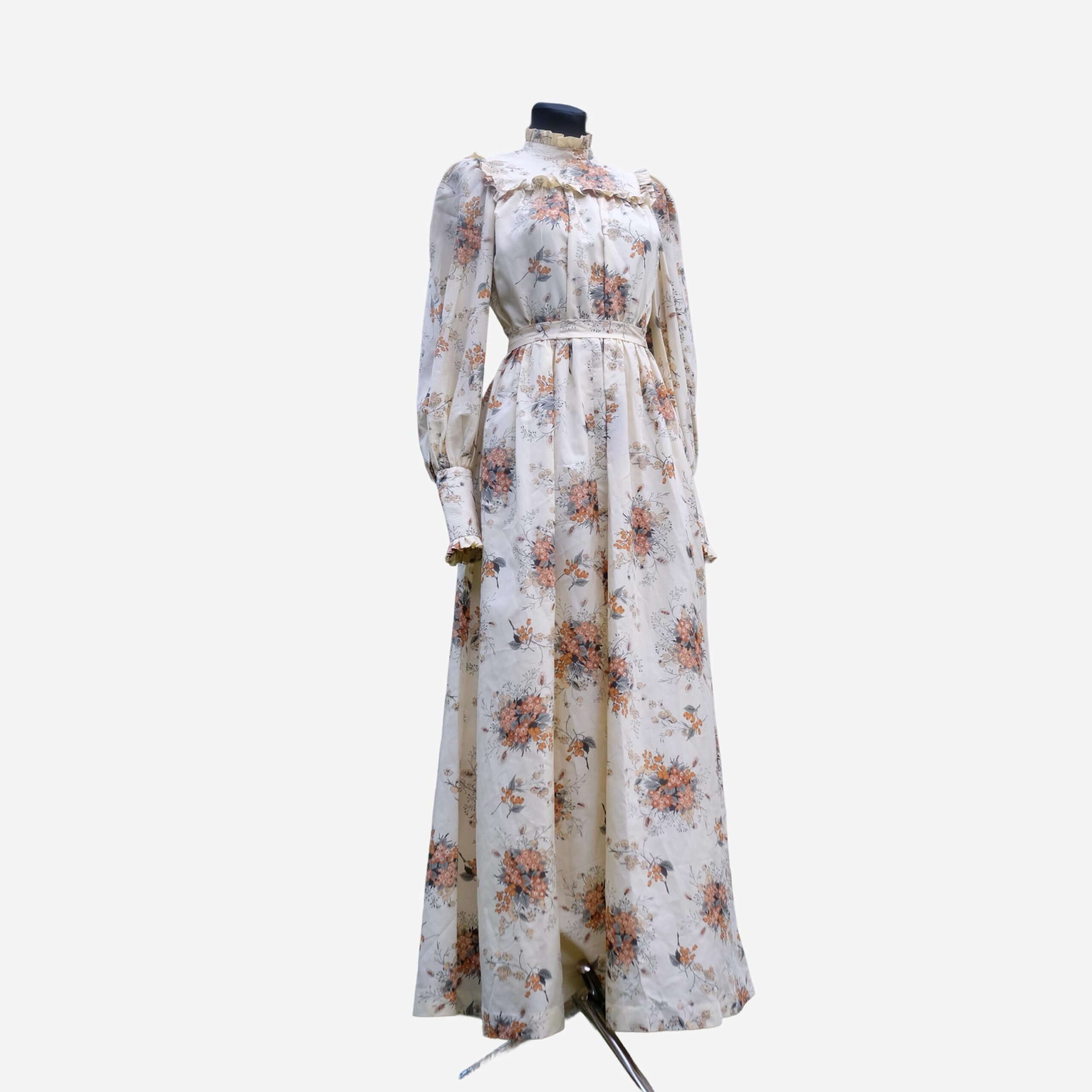 Vintage Prom Dress, 70s Victorian Style Floral Dress, Prairie Ruffled Maxi Dress XS/S - Image 2