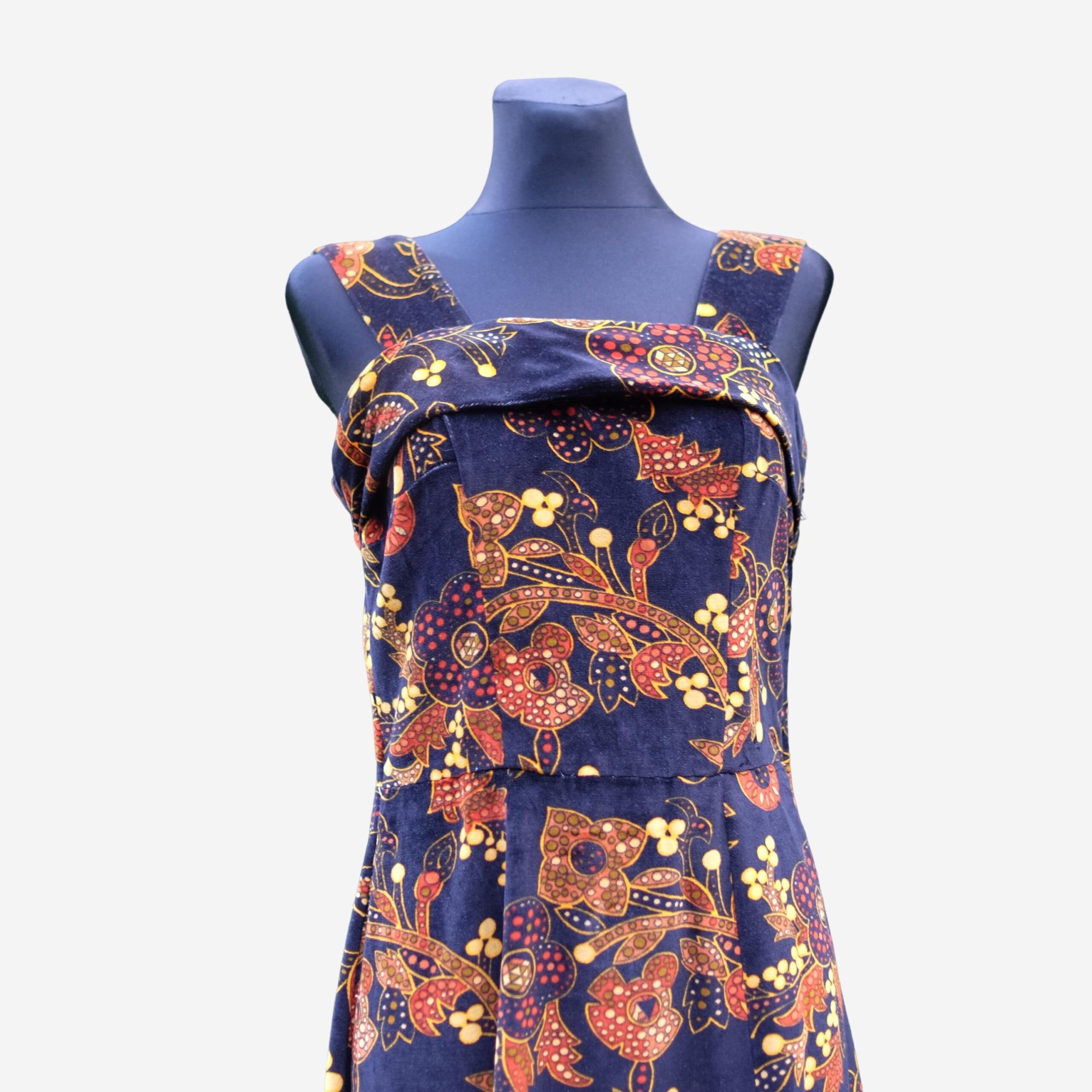 Vintage Blue Yellow Floral Velvet Maxi Hippie Dress with a Matching Purse S-M - Image 5