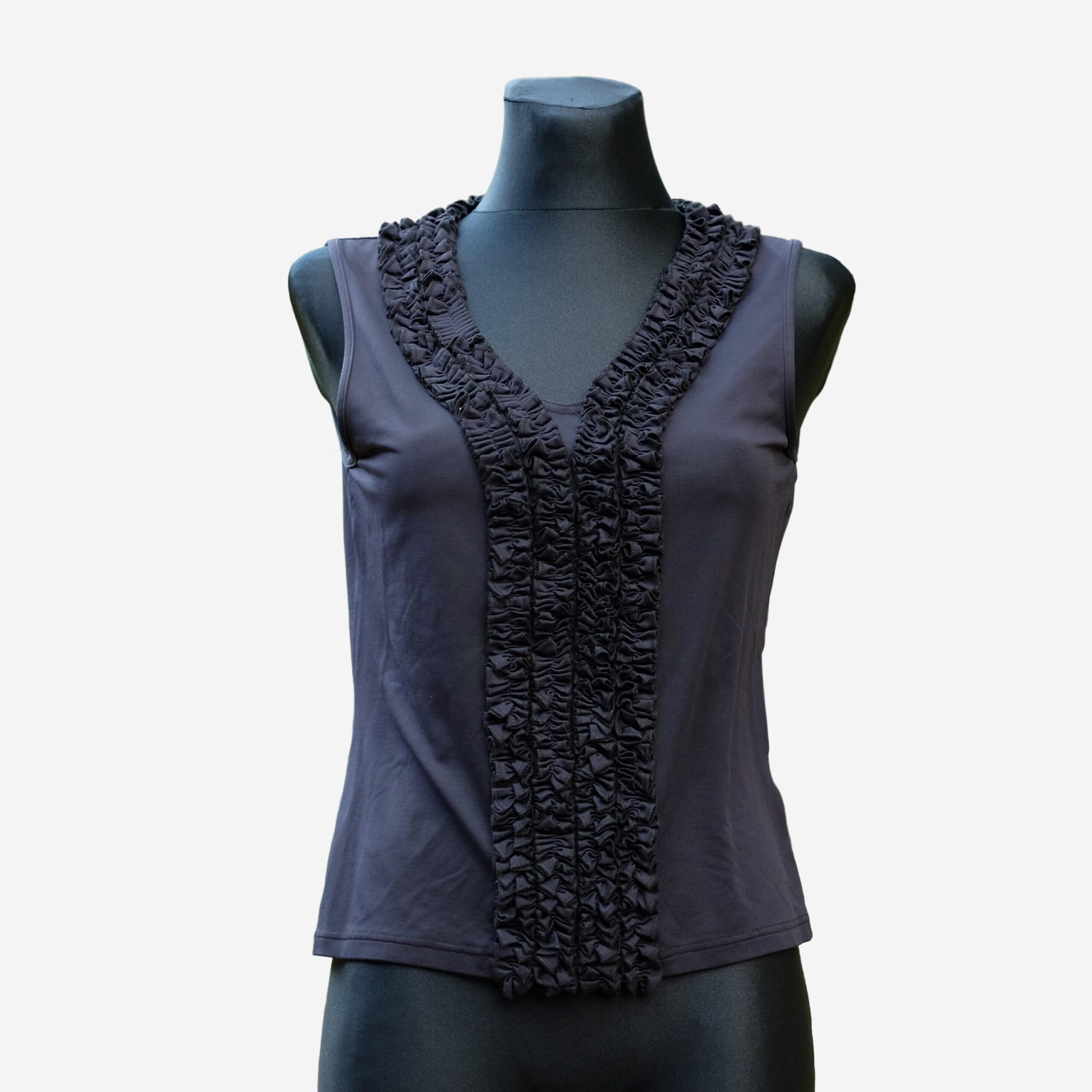 Vintage black sleeveless ruffled top