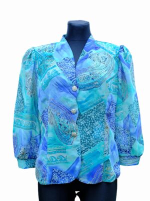 Vintage 90s Blue Paisley Long Balloon Sleeved Blouse