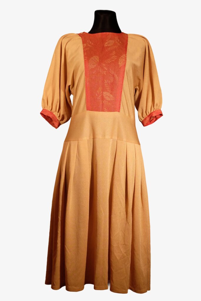 Vintage 70s Prom Dress in gold red combo