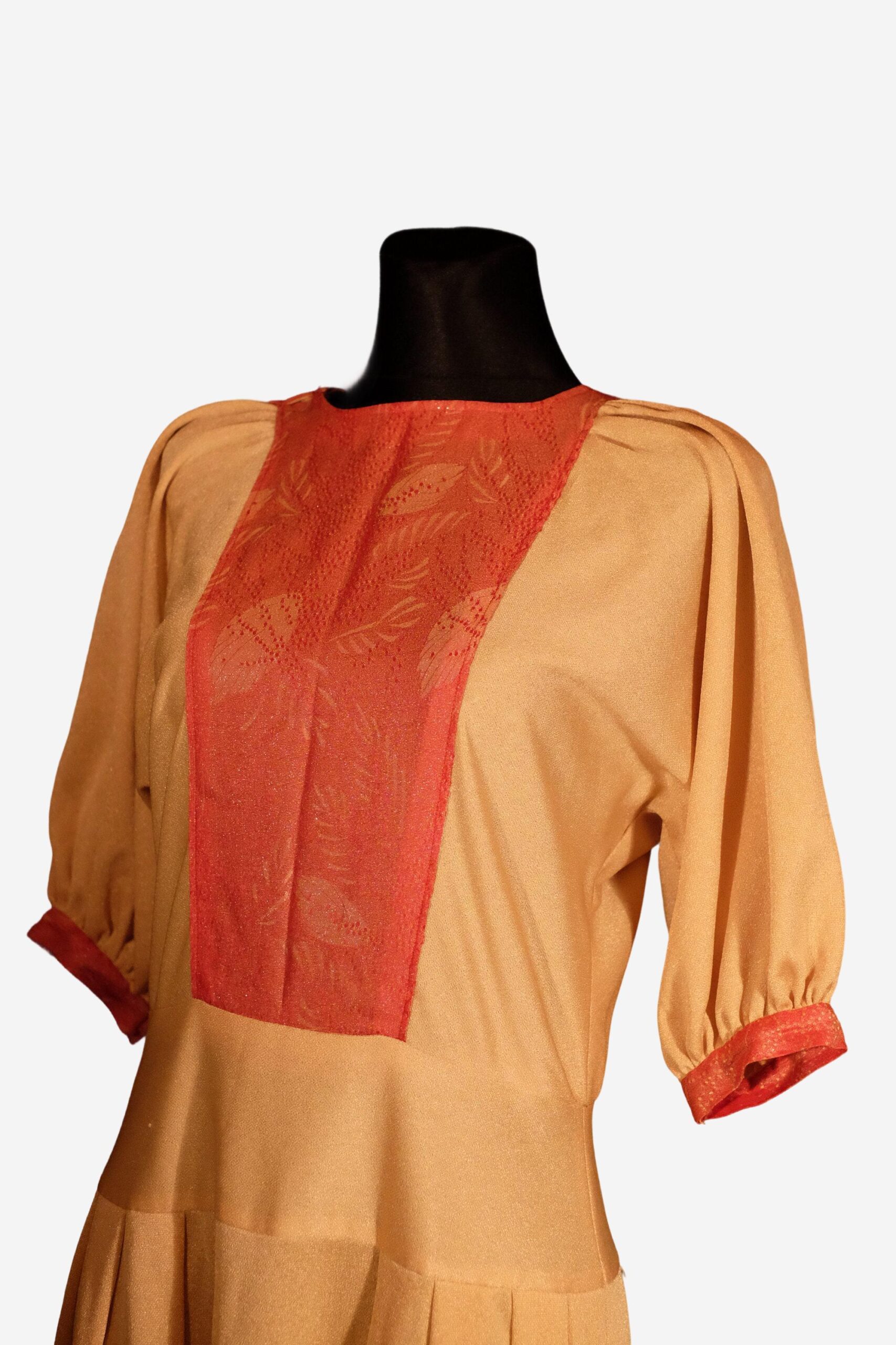Vintage 70s Prom Dress in gold red combo - Image 2