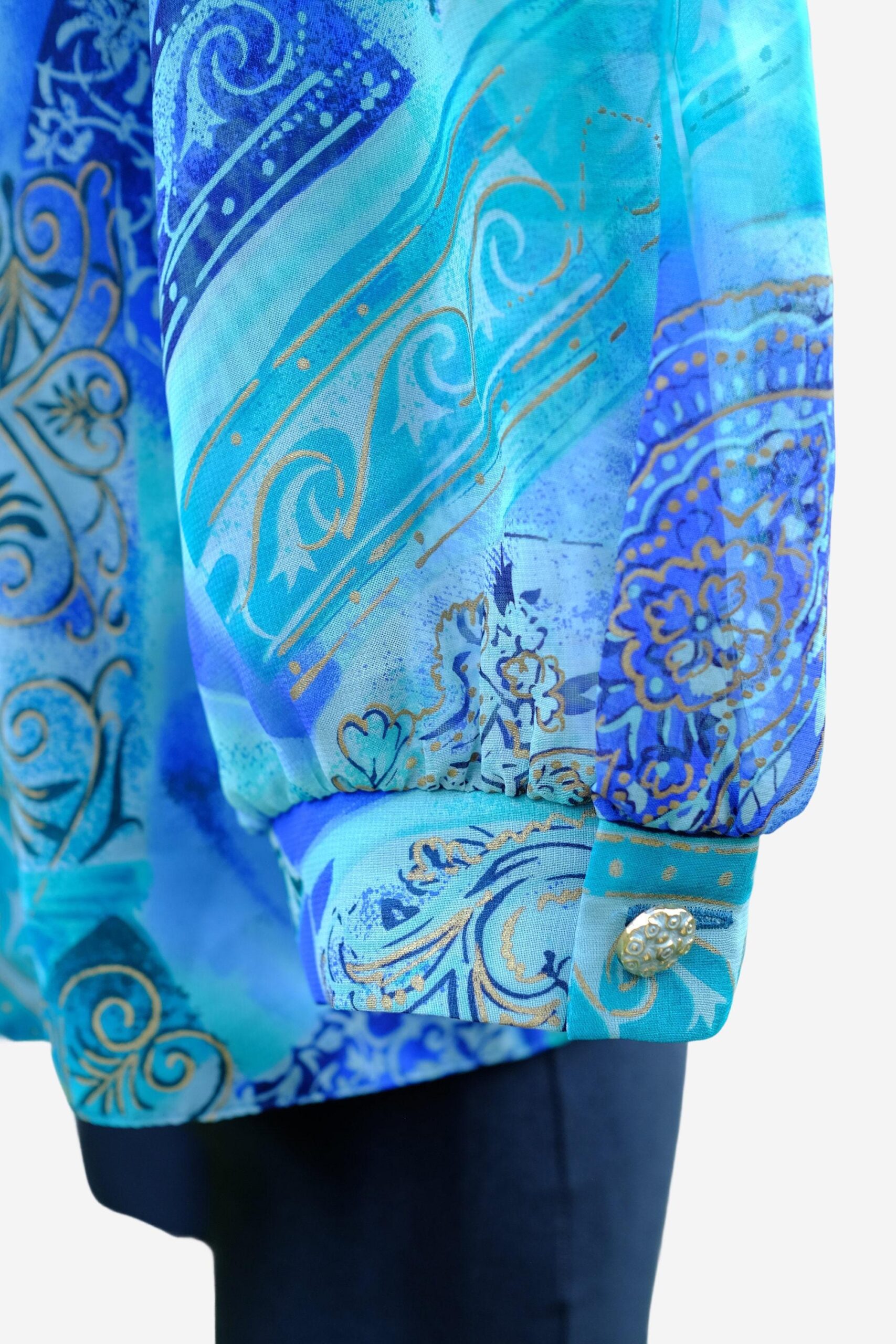 Vintage 90s Blue Paisley Long Balloon Sleeved Blouse - Image 3