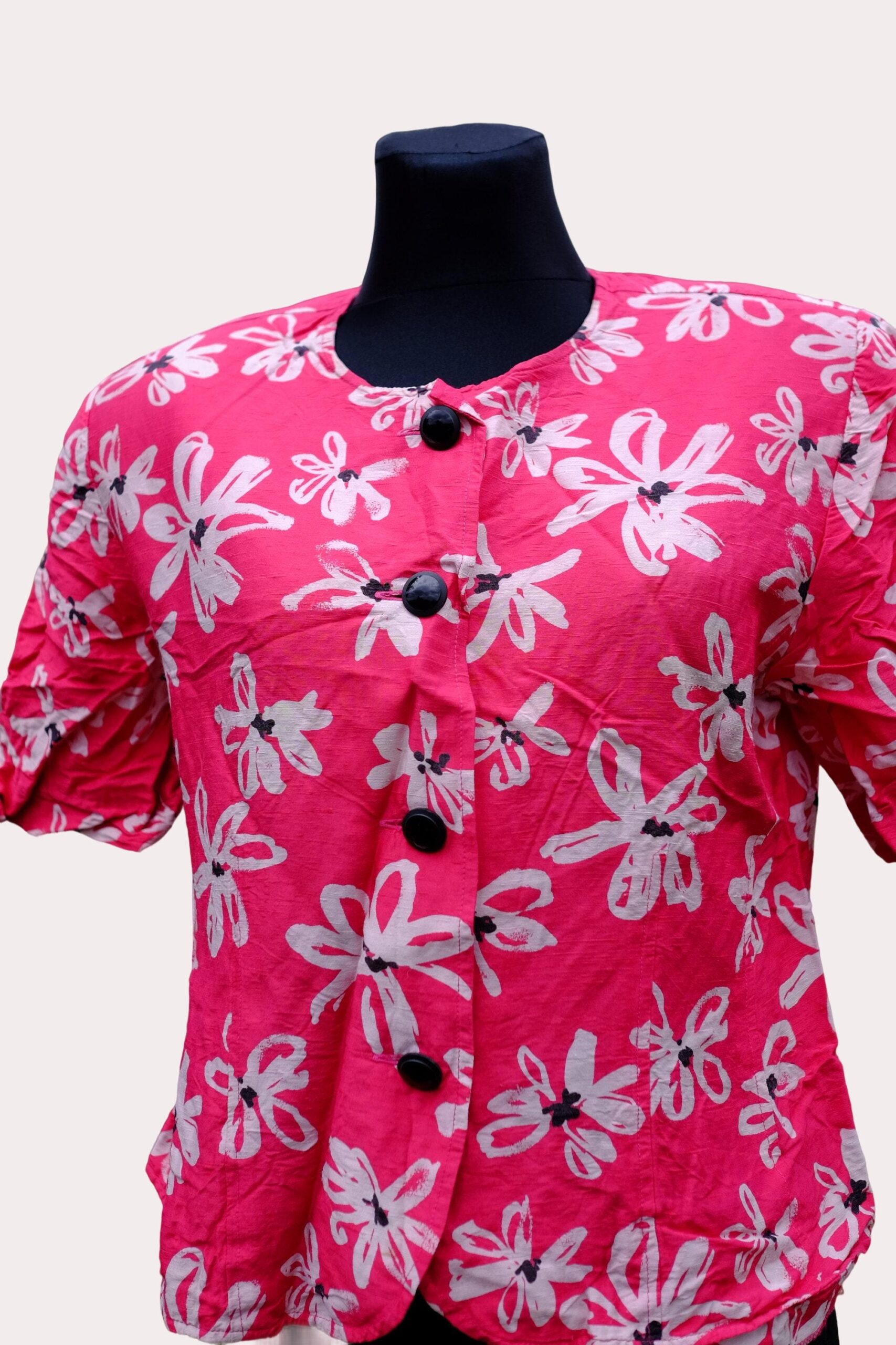 Vintage 90s Caroline Rohmer Blouse | Floral Blouse | Hot Pink Barbie Girly Blouse - Image 6