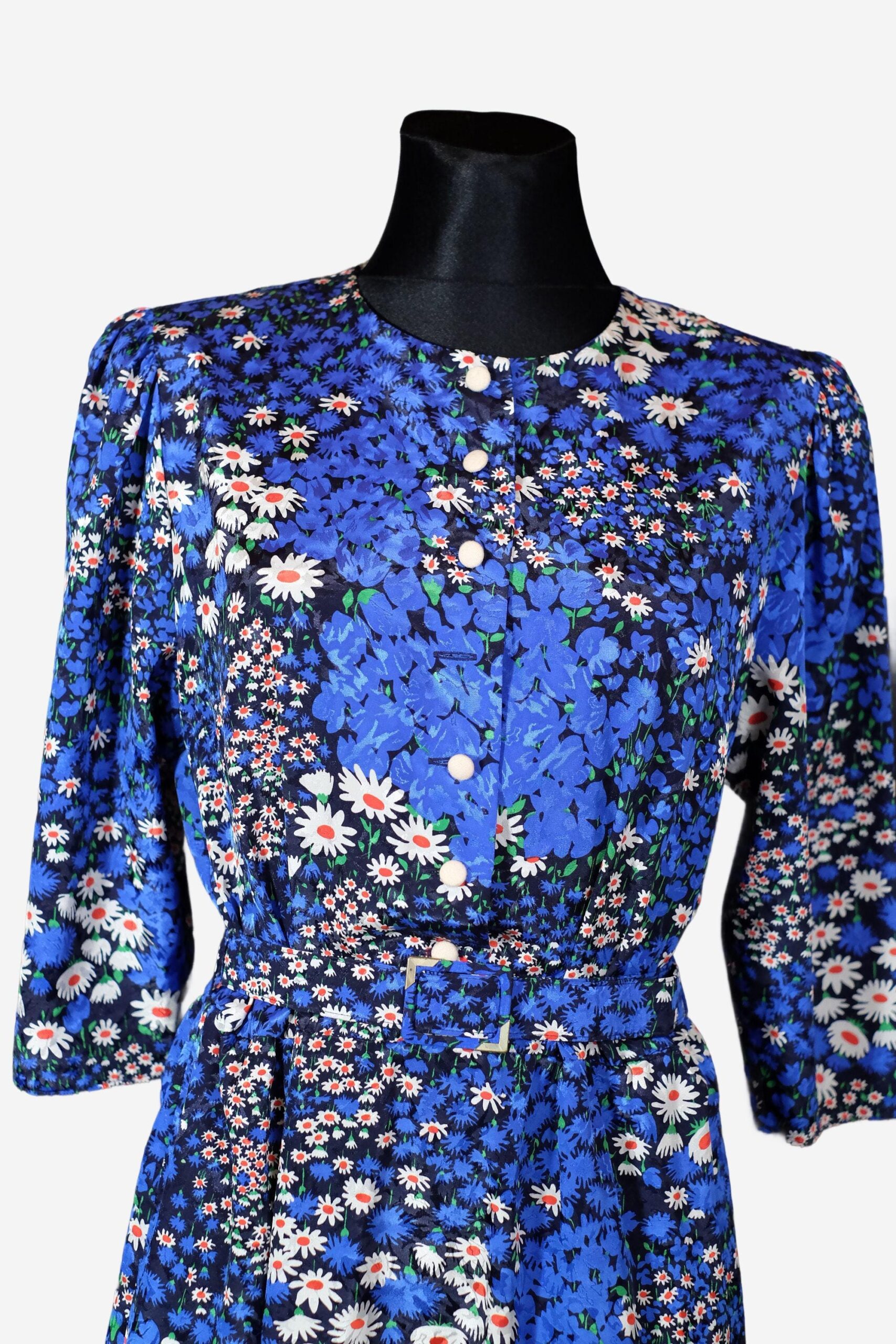 Vintage Blue Floral Button Up Dress - French Impressionism Inspired Dress - Image 10