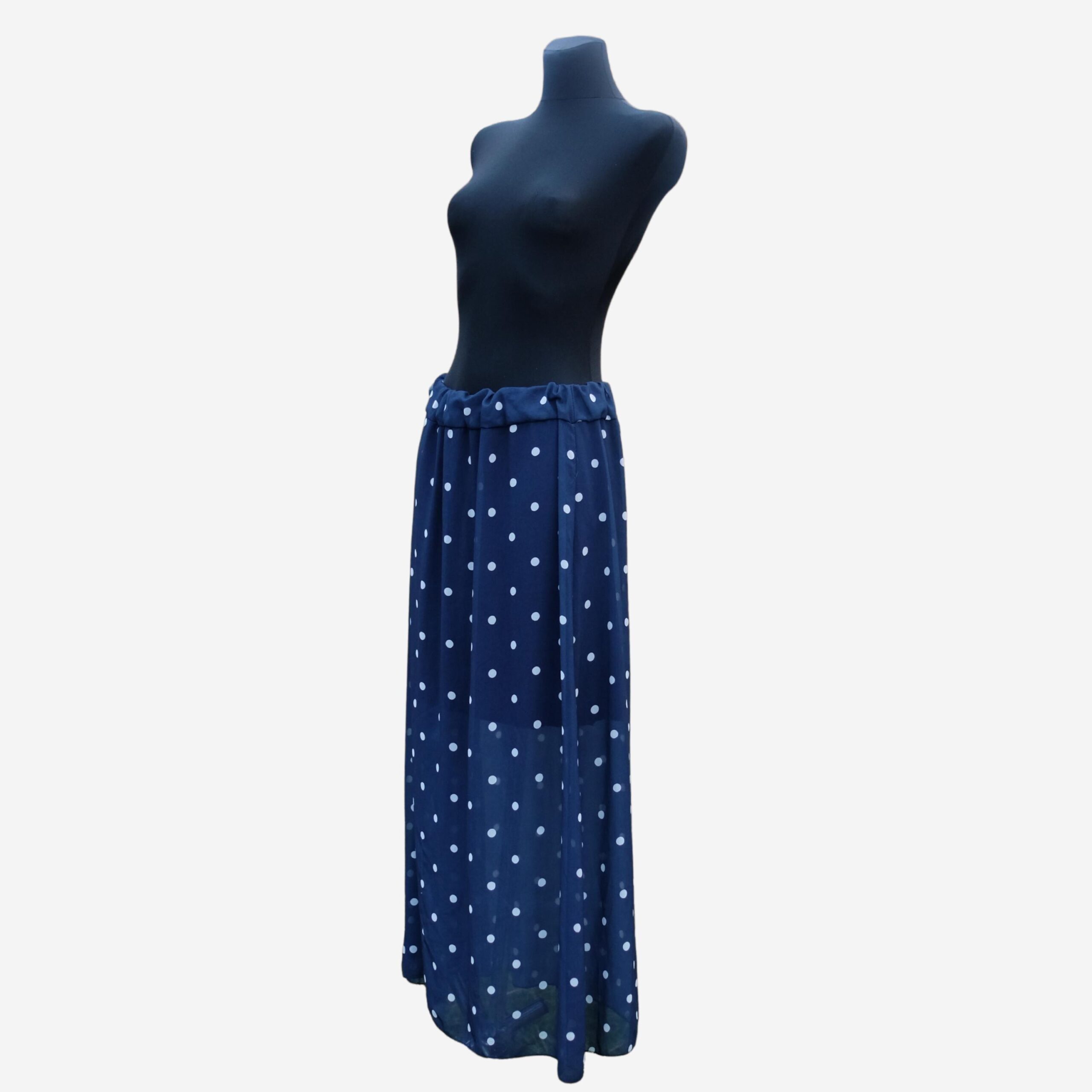 Vintage Blue and White Polka Dot midi A line Skirt, L- XXL - Image 2