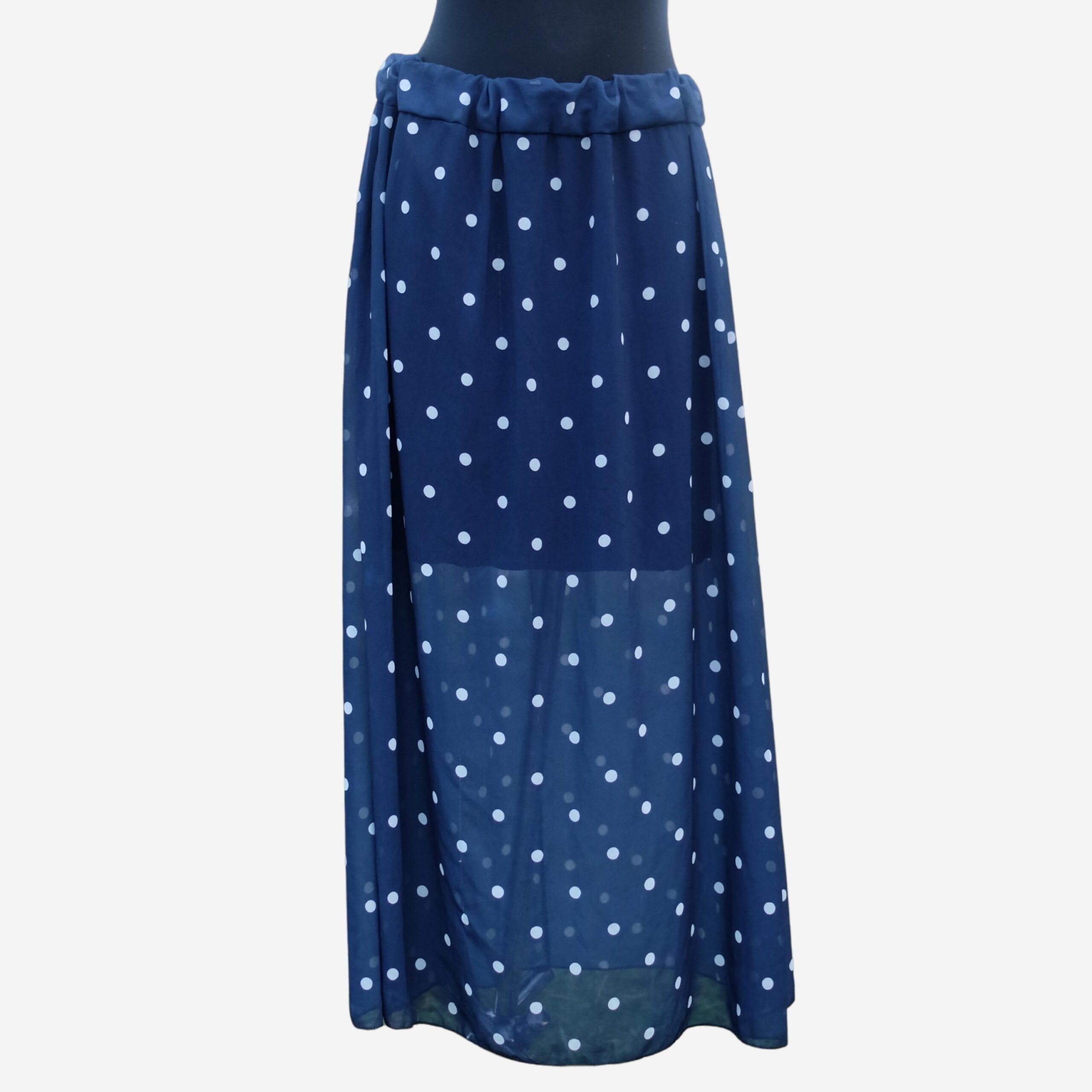 Vintage Blue and White Polka Dot midi A line Skirt, L- XXL - Image 5