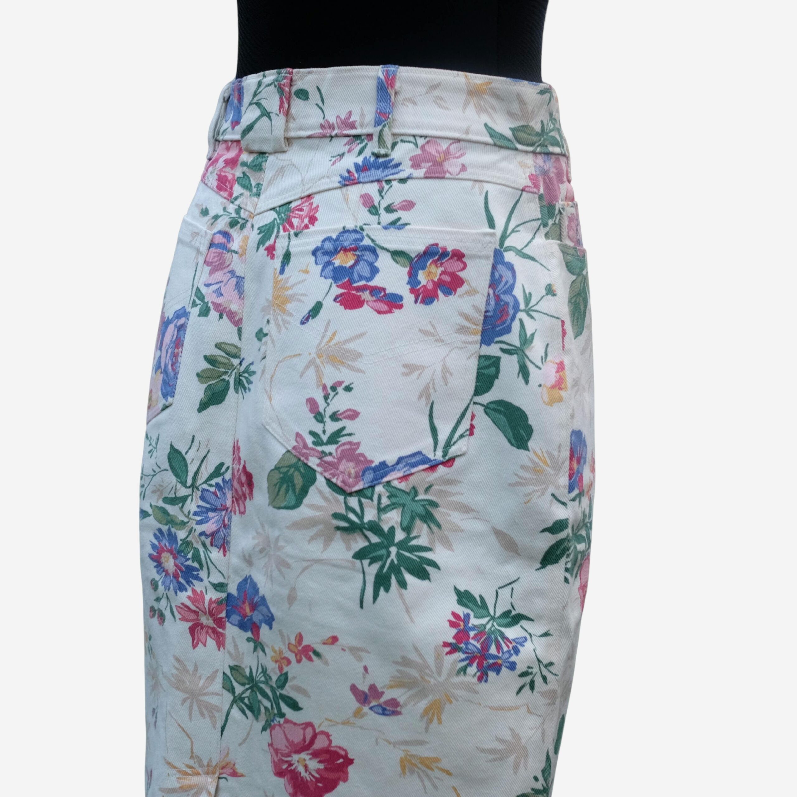 Vintage Floral Cream Denim Midi Pencil Skirt, EU38 - Image 7