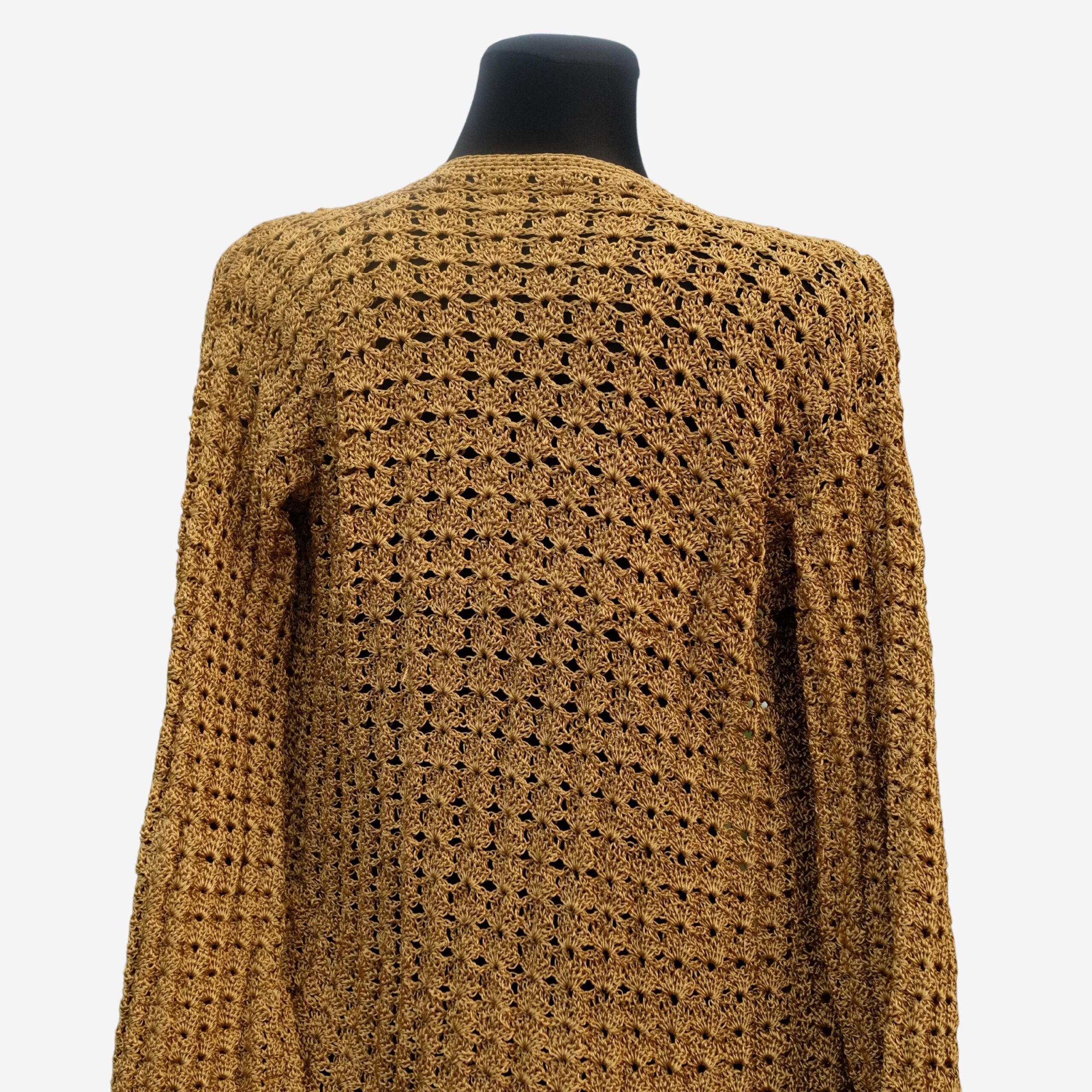Cardigan Vintage Handmade Gold Crochet, Christmas Holidays, New Year's Eve Celebration, Festive Sweater - Image 4