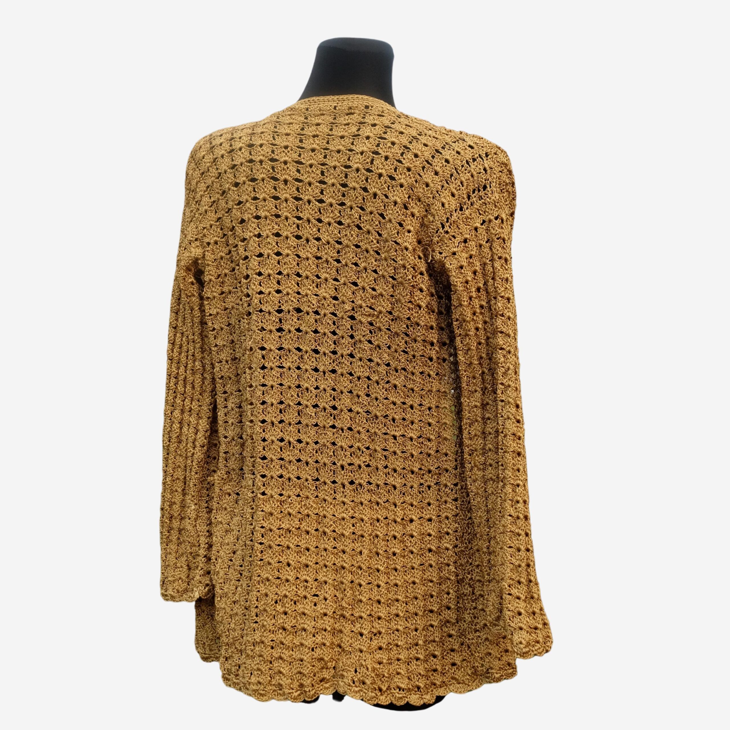 Cardigan Vintage Handmade Gold Crochet, Christmas Holidays, New Year's Eve Celebration, Festive Sweater - Image 7