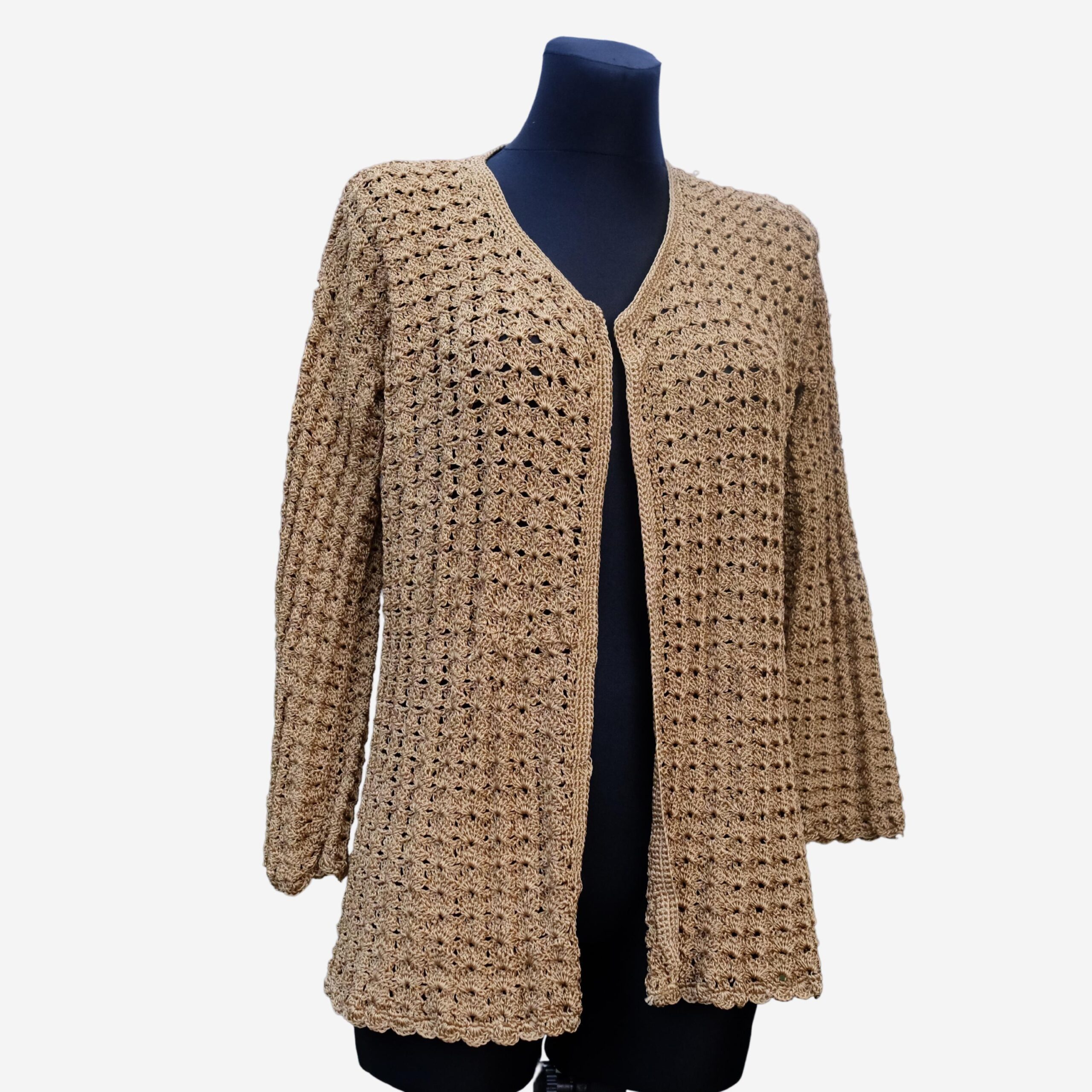 Cardigan Vintage Handmade Gold Crochet, Christmas Holidays, New Year's Eve Celebration, Festive Sweater - Image 8