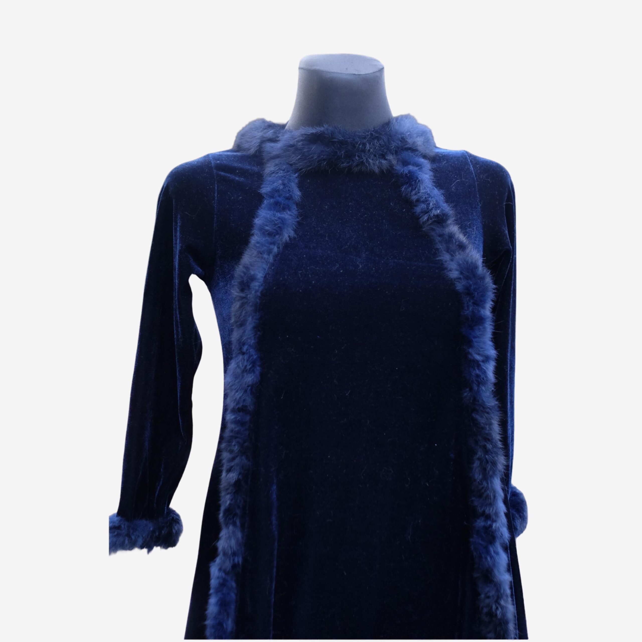 Vintage Girls Blue Velvet Dress with Fake Fur Trim, Christmas Dress, New Year's Eve dress, Girls Size10/140 - Image 2