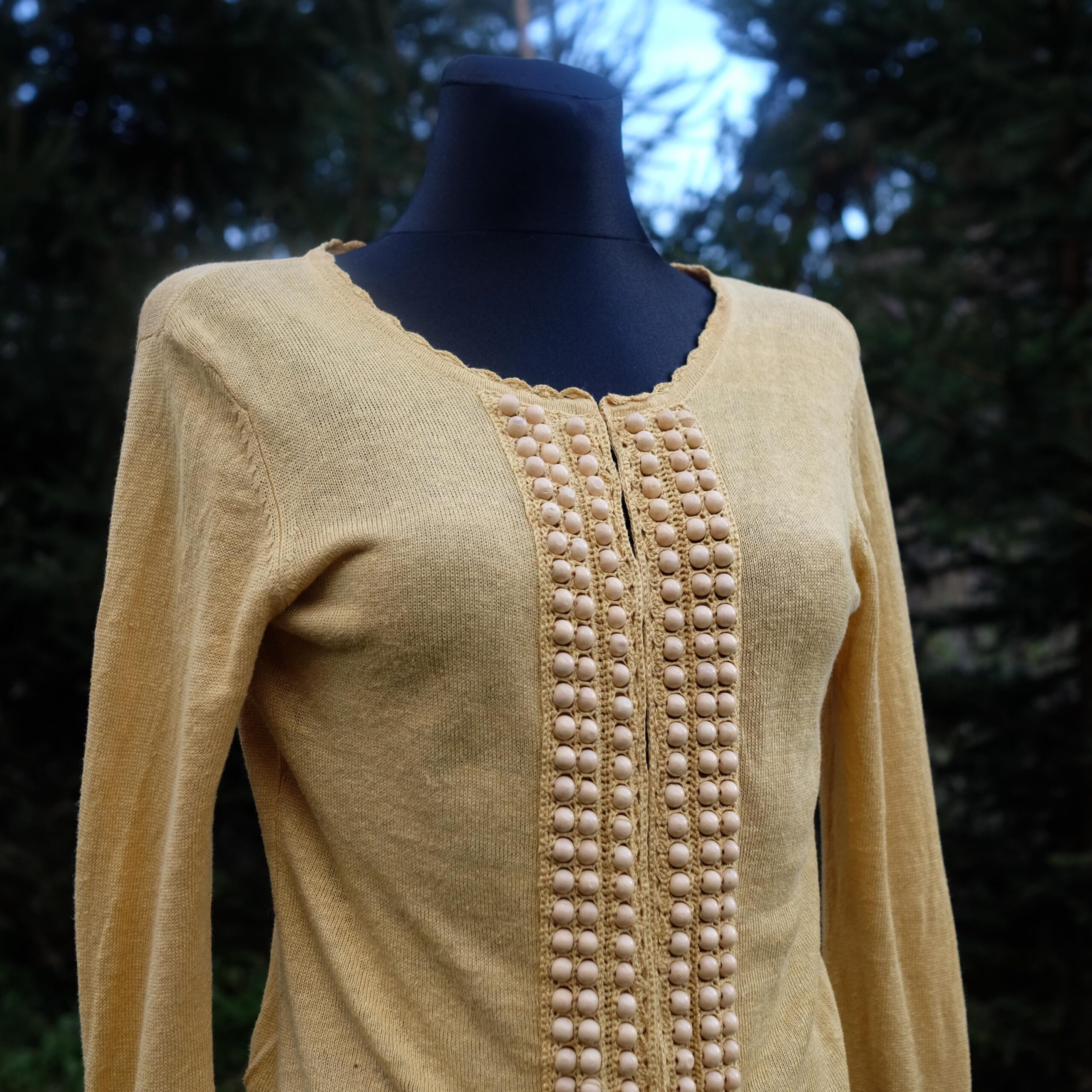 Vintage Boho Yellow Linen Cardigan with Beads - Image 4