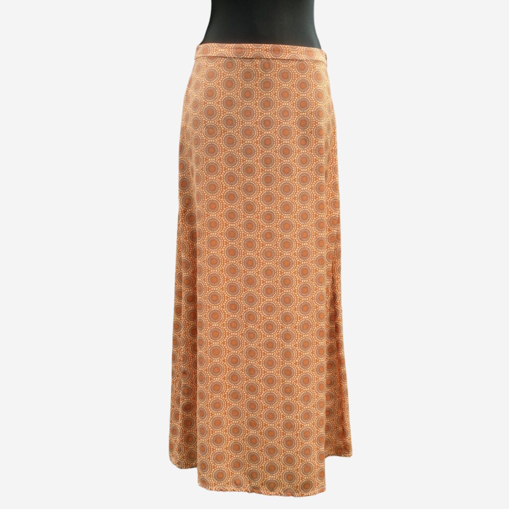 Vintage 70s Boho Hippie Maxi A-line Skirtin Orange and Blue with Geometric Pattern, Festival Skirt, size eu40/42