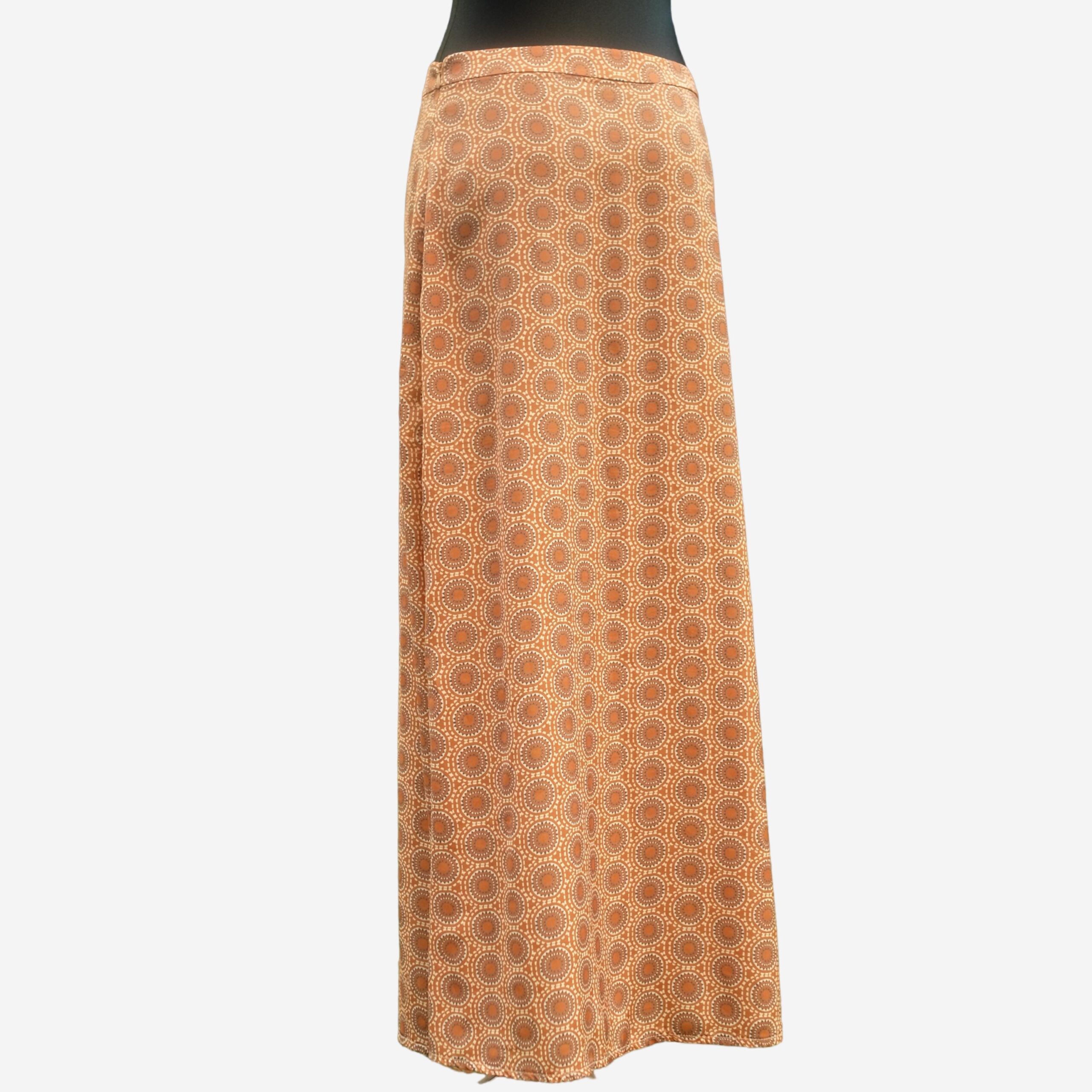 Vintage 70s Boho Hippie Maxi A-line Skirtin Orange and Blue with Geometric Pattern, Festival Skirt, size eu40/42 - Image 5