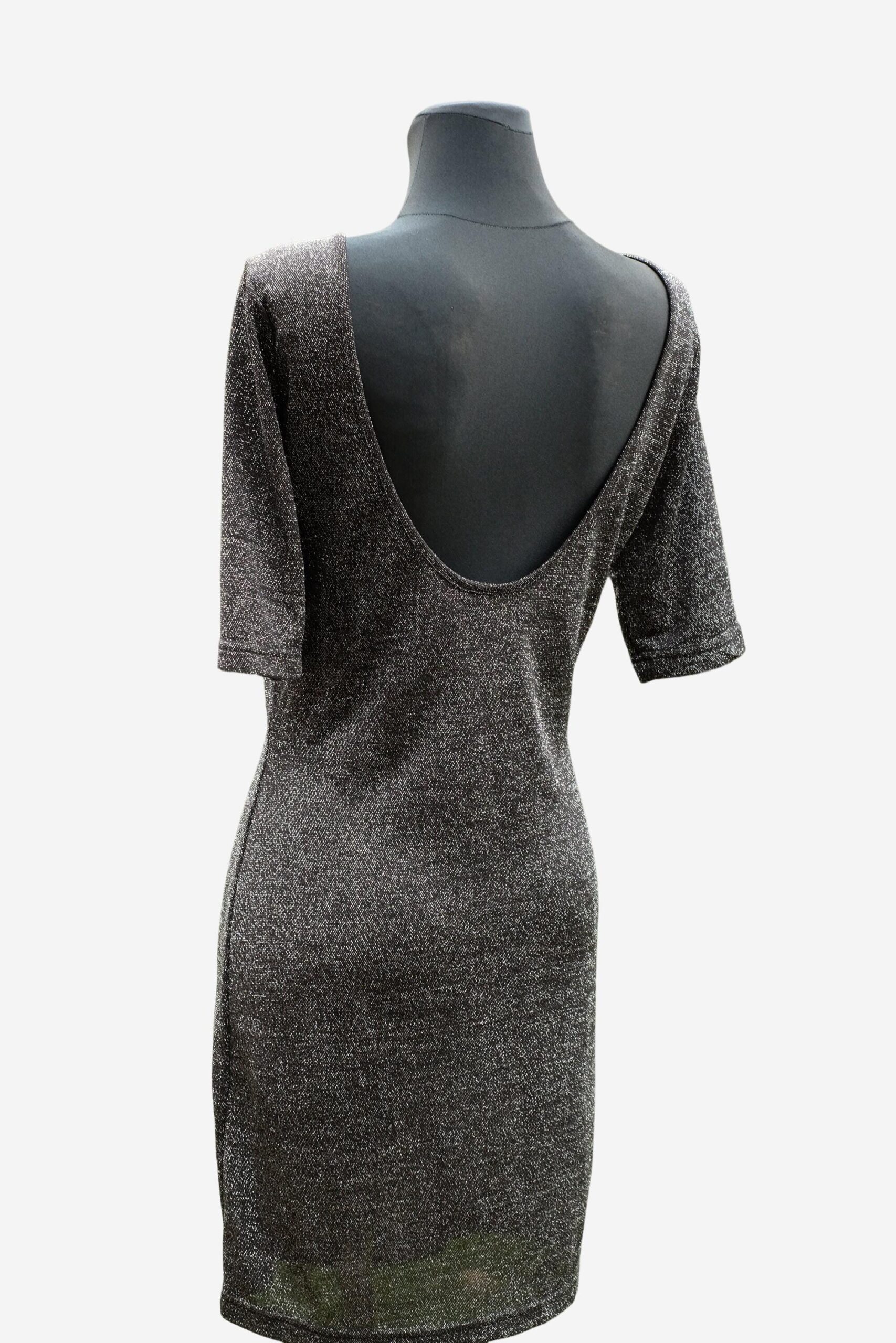 Vintage Black Sparkly Lurex Party Mini Dress with Bare Back, size M, New Year's Eve Celebration Dress - Image 7