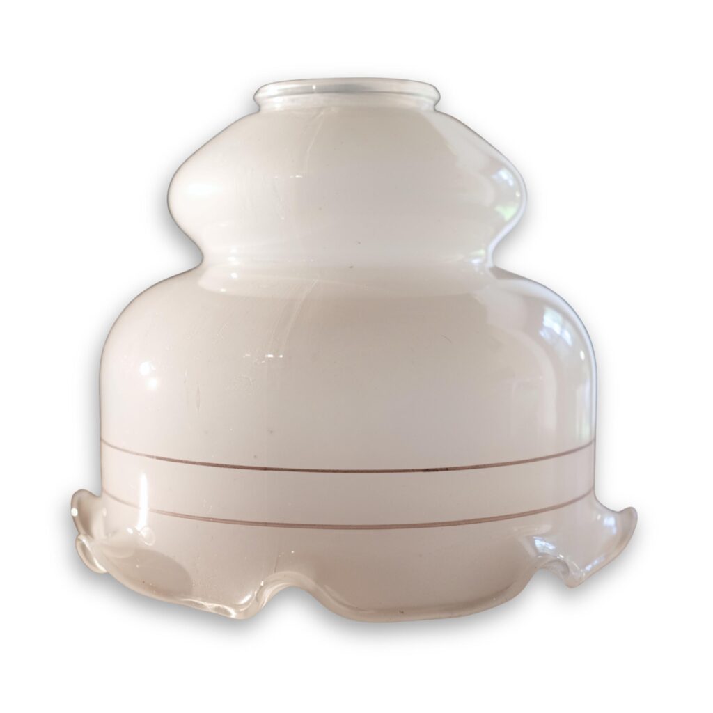 Vintage Ruffled White Glass Lampshade: Retro Gold Stripe Accent