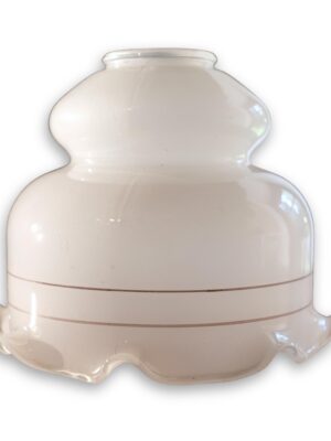 Vintage Ruffled White Glass Lampshade: Retro Gold Stripe Accent